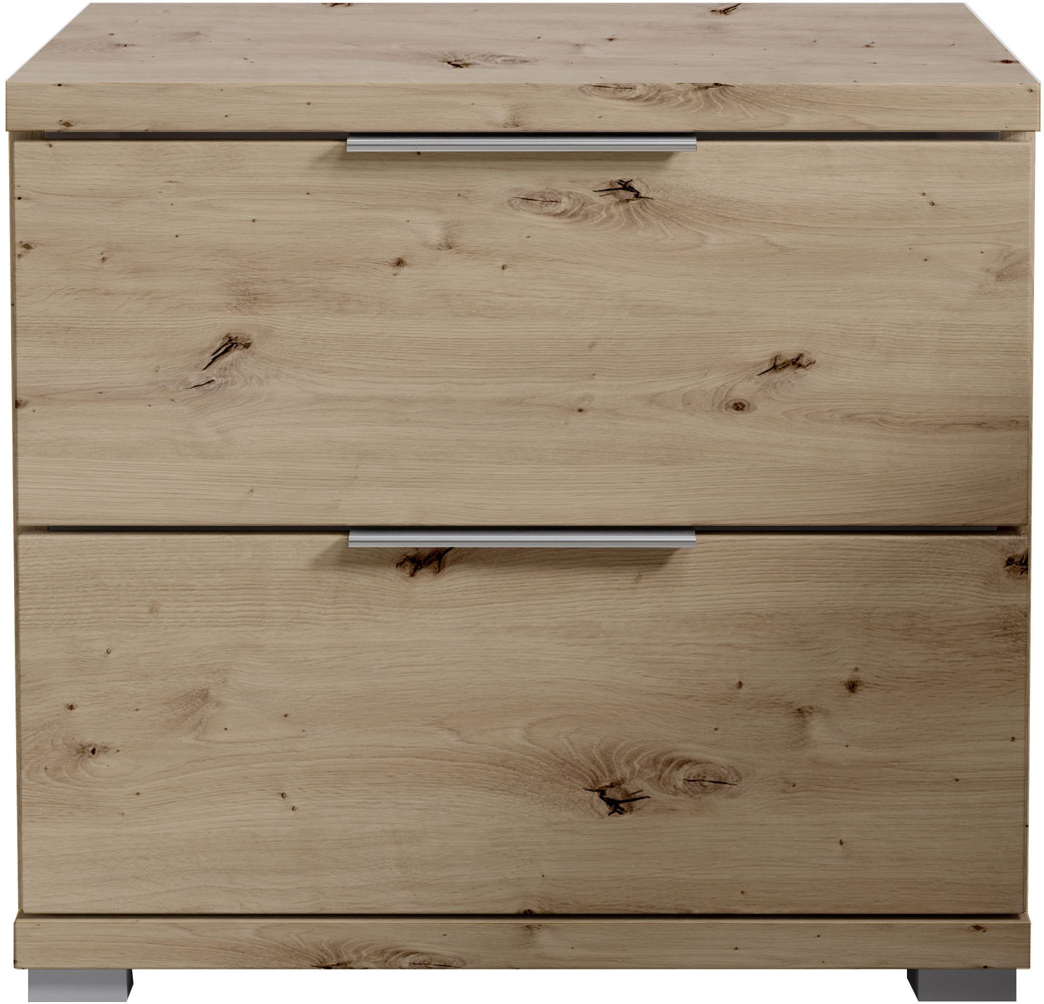 Schlafkontor Nachtkommode Smilla Nachttisch, Nachtkonsole mit Schubkästen, Korpus melaminbeschichtet, silberfarbige oder schwarze Griffe