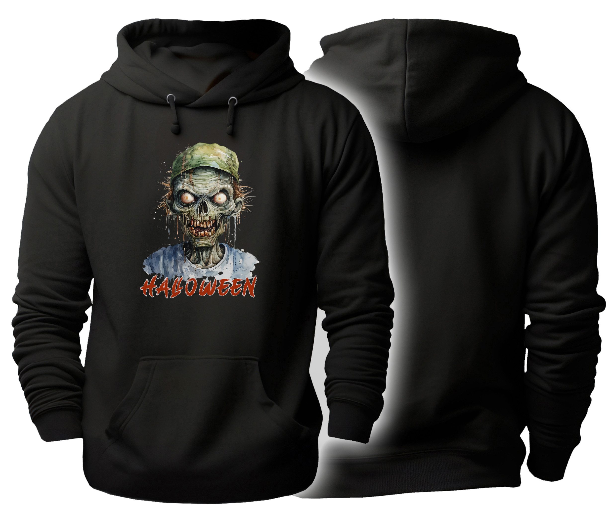 MyDesign24 Hoodie Halloween Kapuzen Pulli - Zombie mit Cap Herren und Damen Kapuzensweater - Halloween Hoodie i458