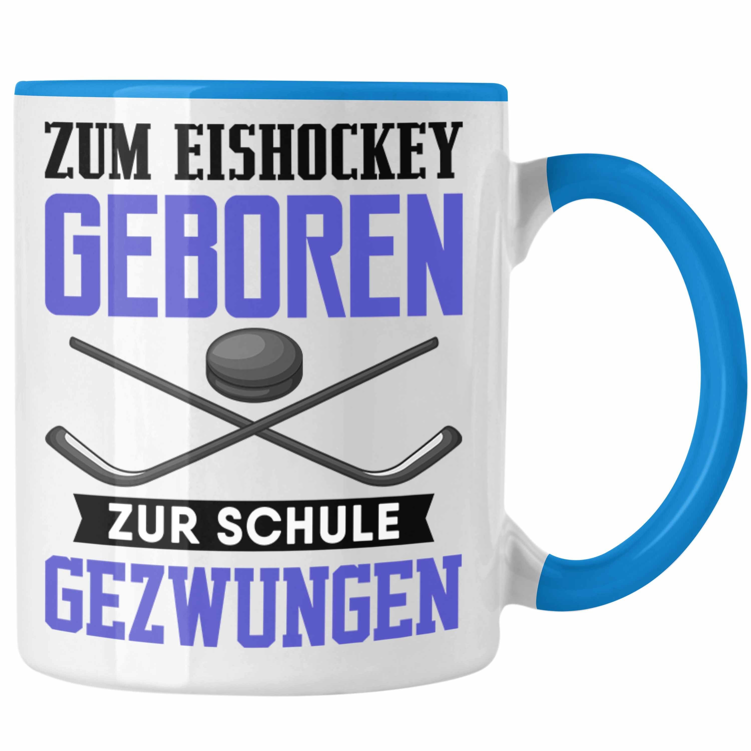 Trendation Tasse Eishockey Tasse Geschenk Geschenkideen Blau Kinder Ei Eishockey-Spieler Zum
