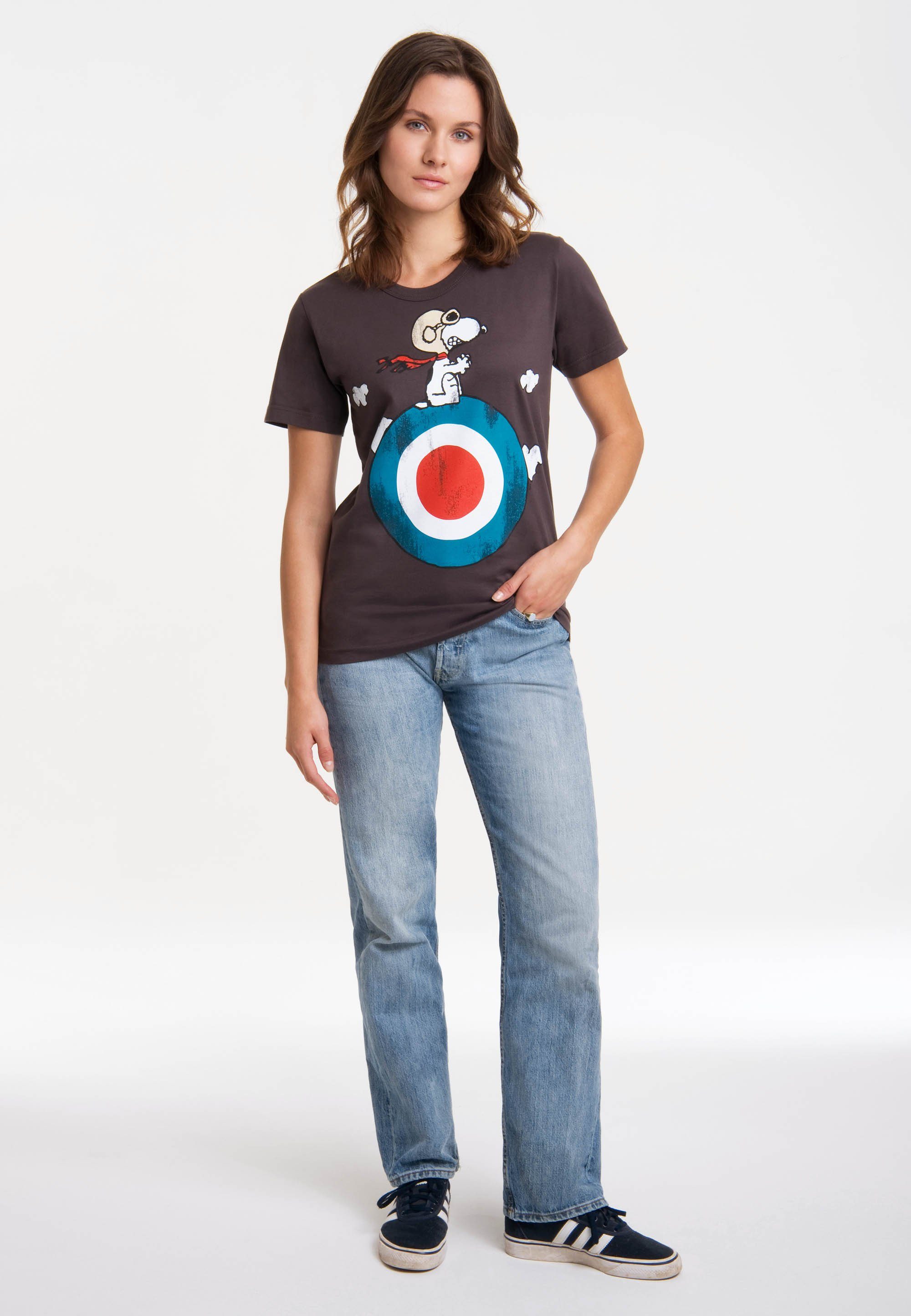 LOGOSHIRT T-Shirt Peanuts mit - Snoopy dunkelgrau lizenziertem Print
