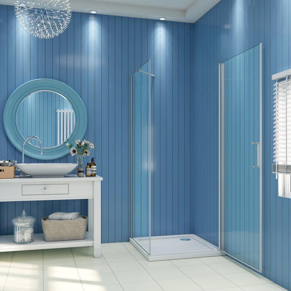 duschspa Eckdusche 185cm Duschkabine Duschabtrennung Duschtür Drehtür mit Seitenwand, BxT: 90x70 cm, Einscheibensicherheitsglas, set, Drehtür mit Festteil
