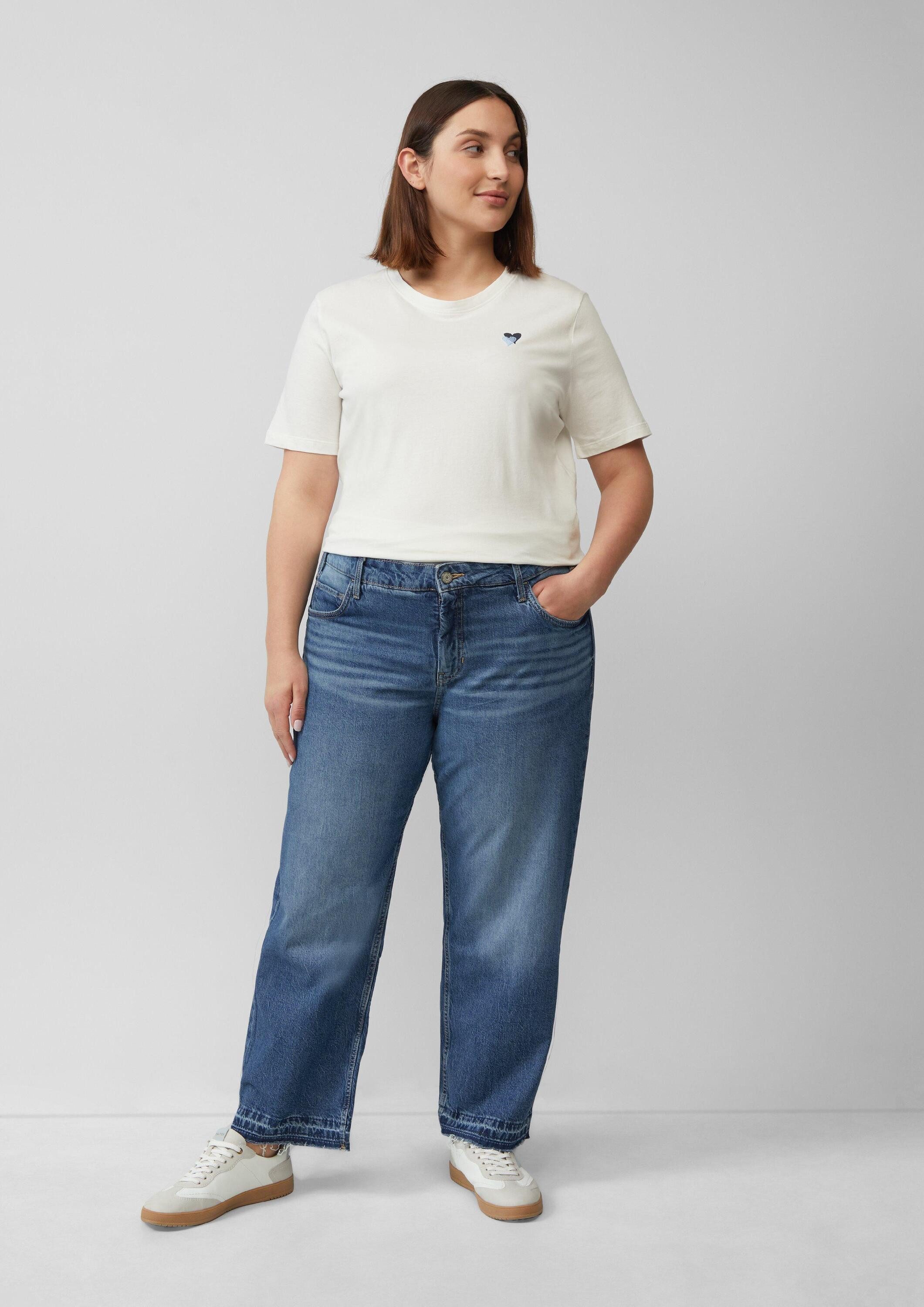 s.Oliver Regular-fit-Jeans Jeans-Hose Cropped Jeans / Mid Rise / Straight Fit / mit Saumdetails