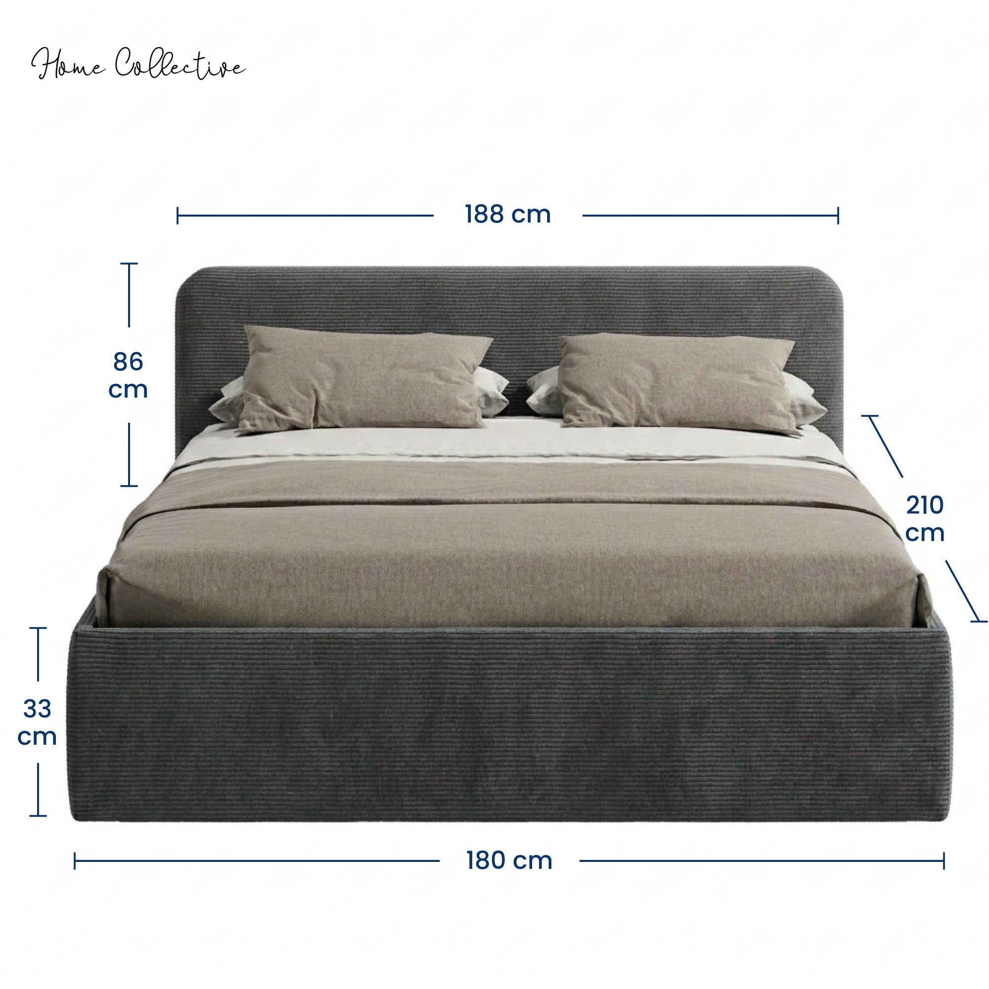 Home Collective Polsterbett Bett mit Stauraum, verstellbarem Lattenrost, viele Größen (Größen: 100x200 120x200 140x200 160x200 180x200 200x200, hochwertiger Kor – Bild 3 von 5