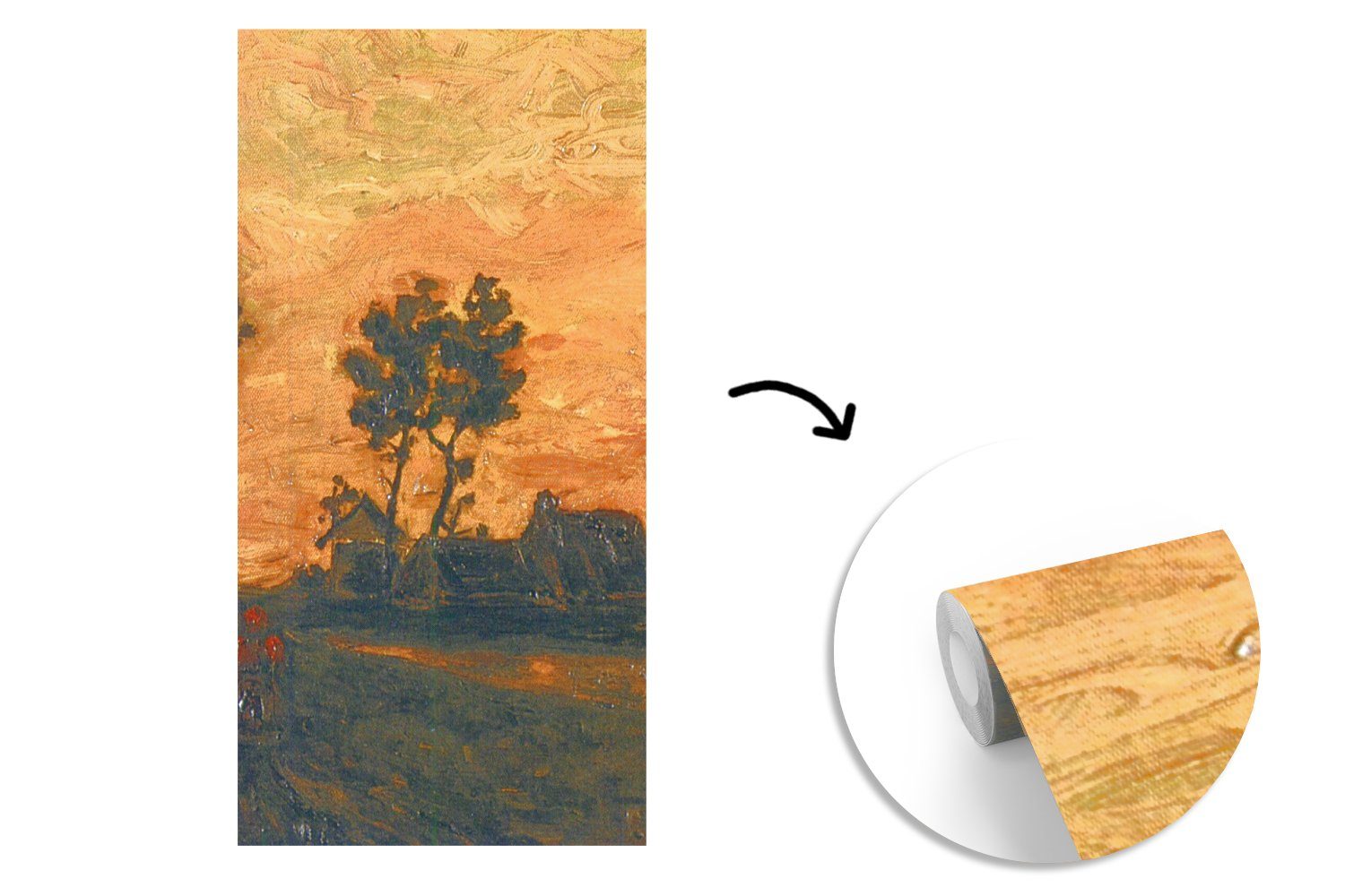 van für Matt, (2 Sonnenuntergang Fototapete Fototapete Wohnzimmer - Vliestapete Küche, Vincent Schlafzimmer MuchoWow St), bedruckt, bei Gogh, Landschaft