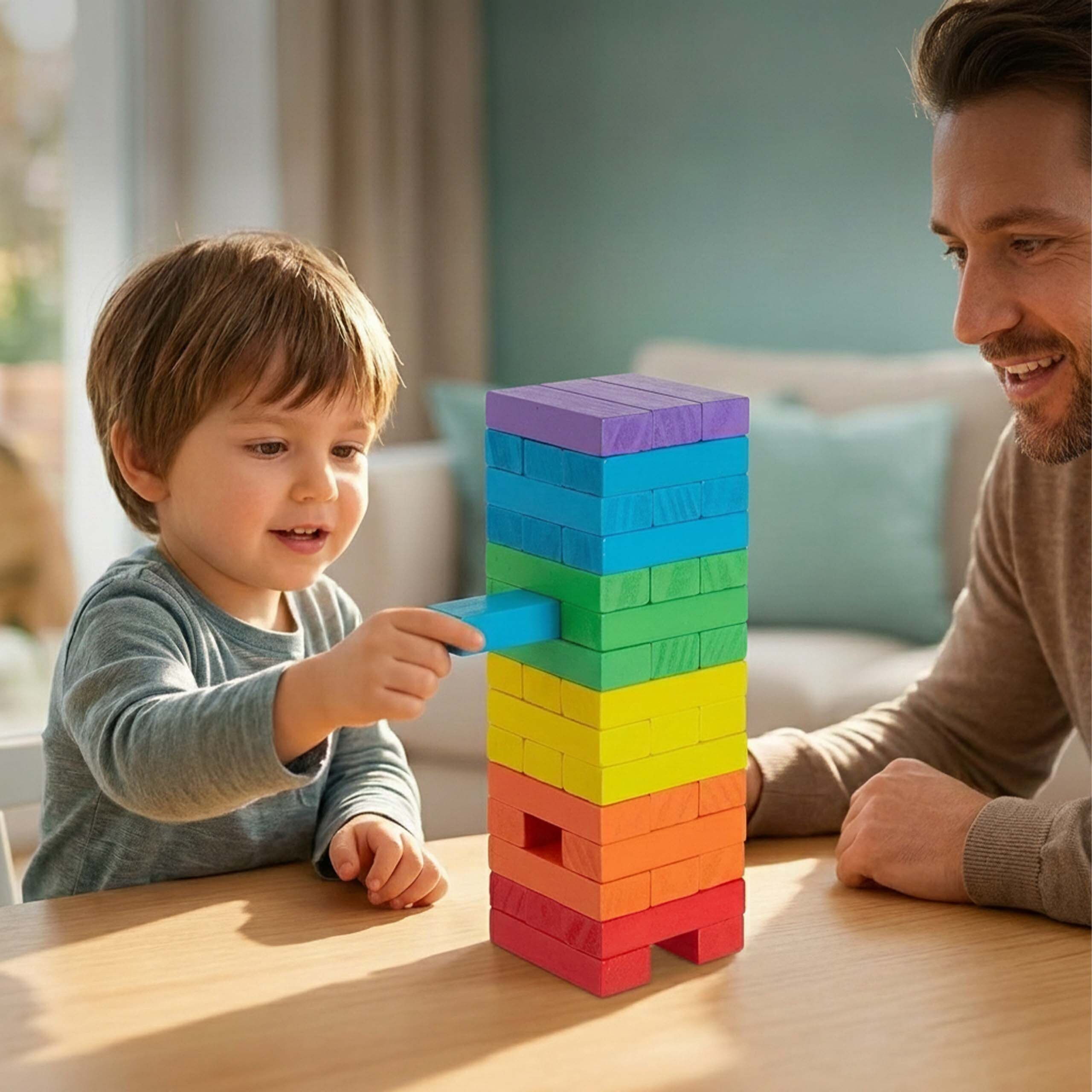 relaxdays Stapelspielzeug Holz Wackelturm bunt