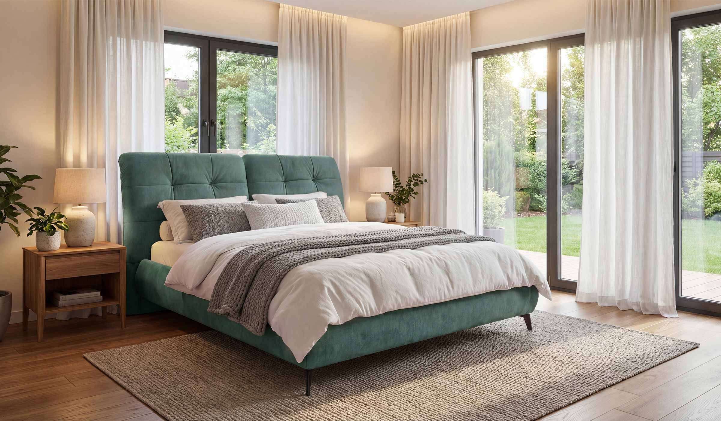Hygger Möbelhaus Polsterbett Milan mit verstellbarem Kopfteil und Lattenrost (Liegefläche wahlweise 160 × 200 oder 180 × 200 cm, ohne Matratze, erhältlich in Velours oder Echtleder, hergestellt in Europa), Hergestellt in Europa