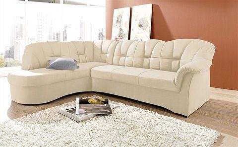 DOMO collection Ecksofa Papenburg, zeitlose Rückensteppung, elegante Armlehne, L-Form, mit Ottomane, wahlweise mit Bettfunktion