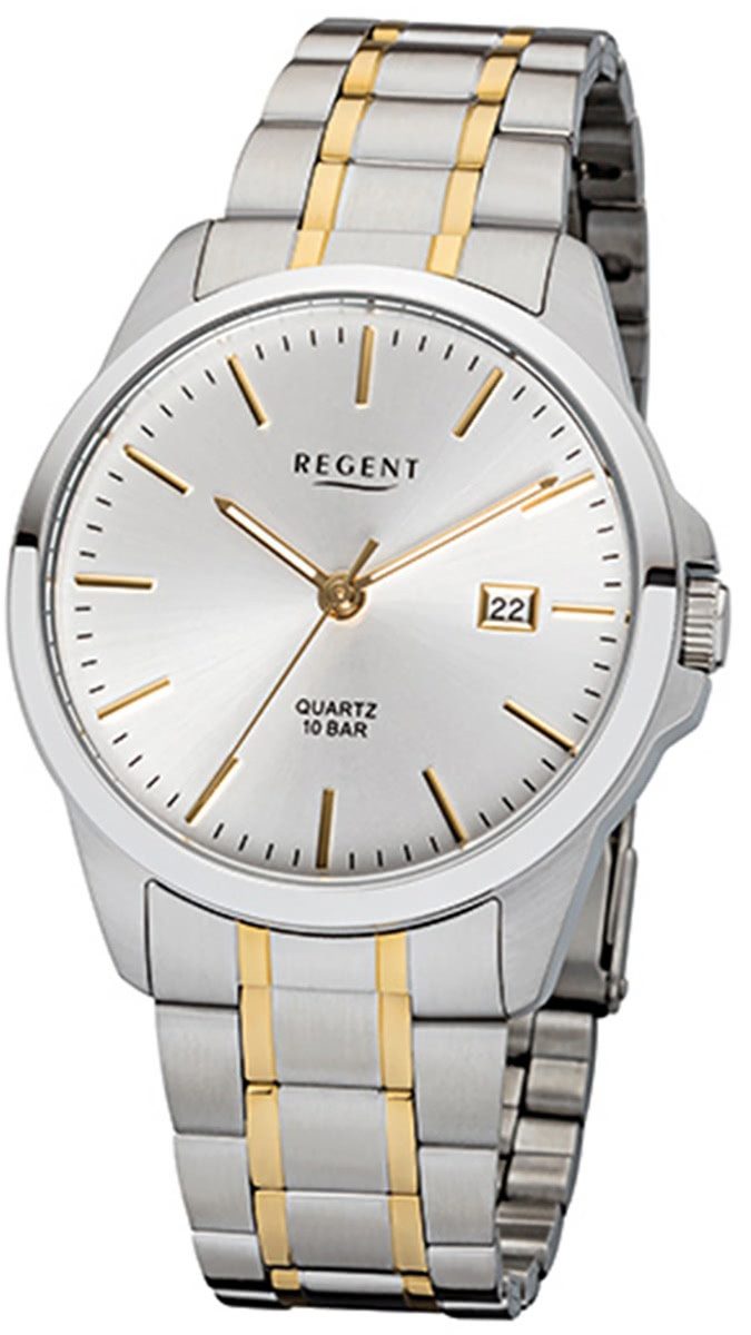 Quarzuhr Regent Herren-Armbanduhr silber gold