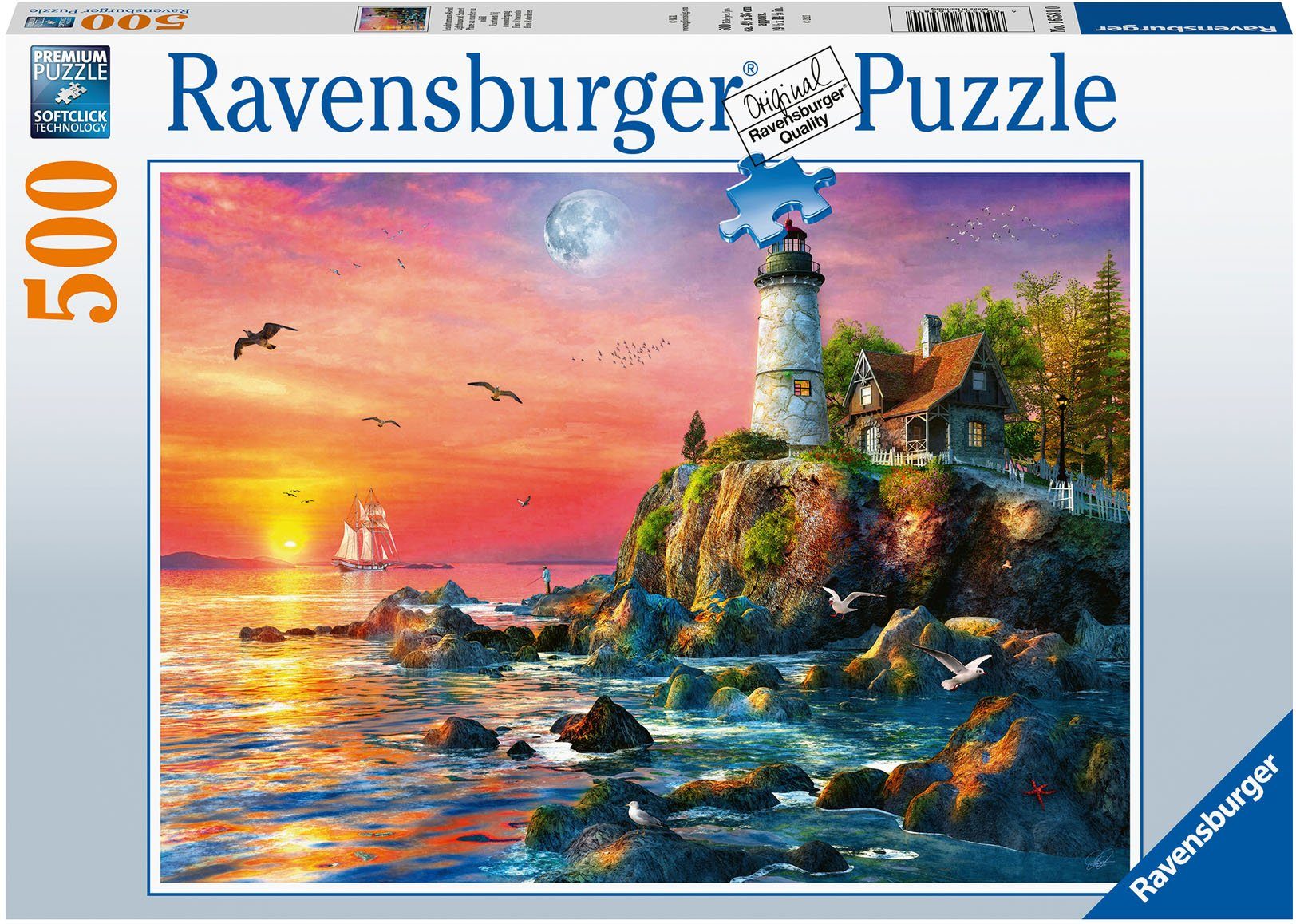 Ravensburger Puzzle Leuchtturm am Abend, 500 Puzzleteile, Made in Germany, FSC® - schützt Wald - weltweit