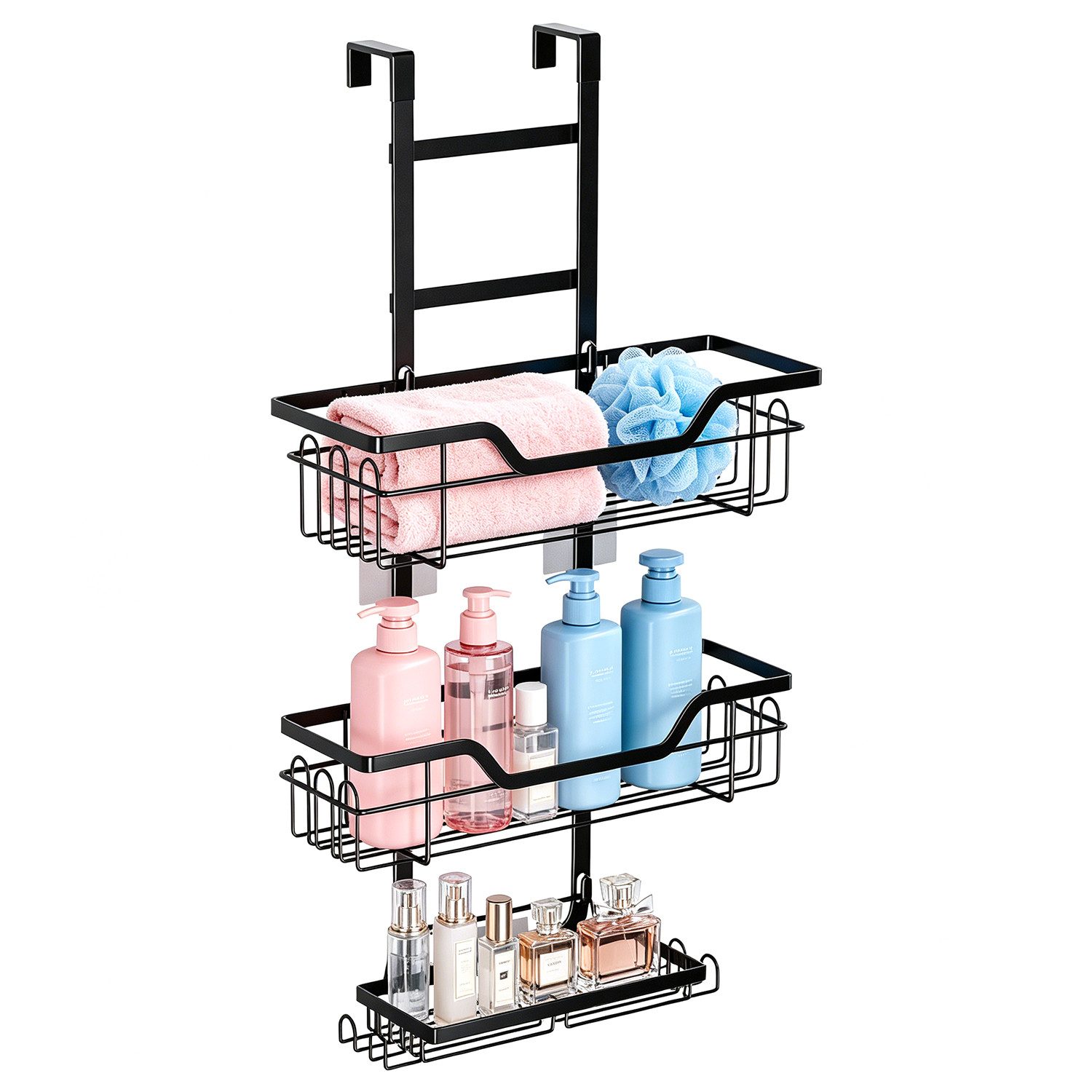 HEYHIPPO Duschregal Dreischichtige Halterung für Duschräume im Innenbereich, selbstklebend, Mit Haken, große Kapazität,wasserdicht,rostfrei,doppellagig befestigt, Badezimmer-Dusch-Organizer, wasserdicht, rostfrei, Handtuchhalter