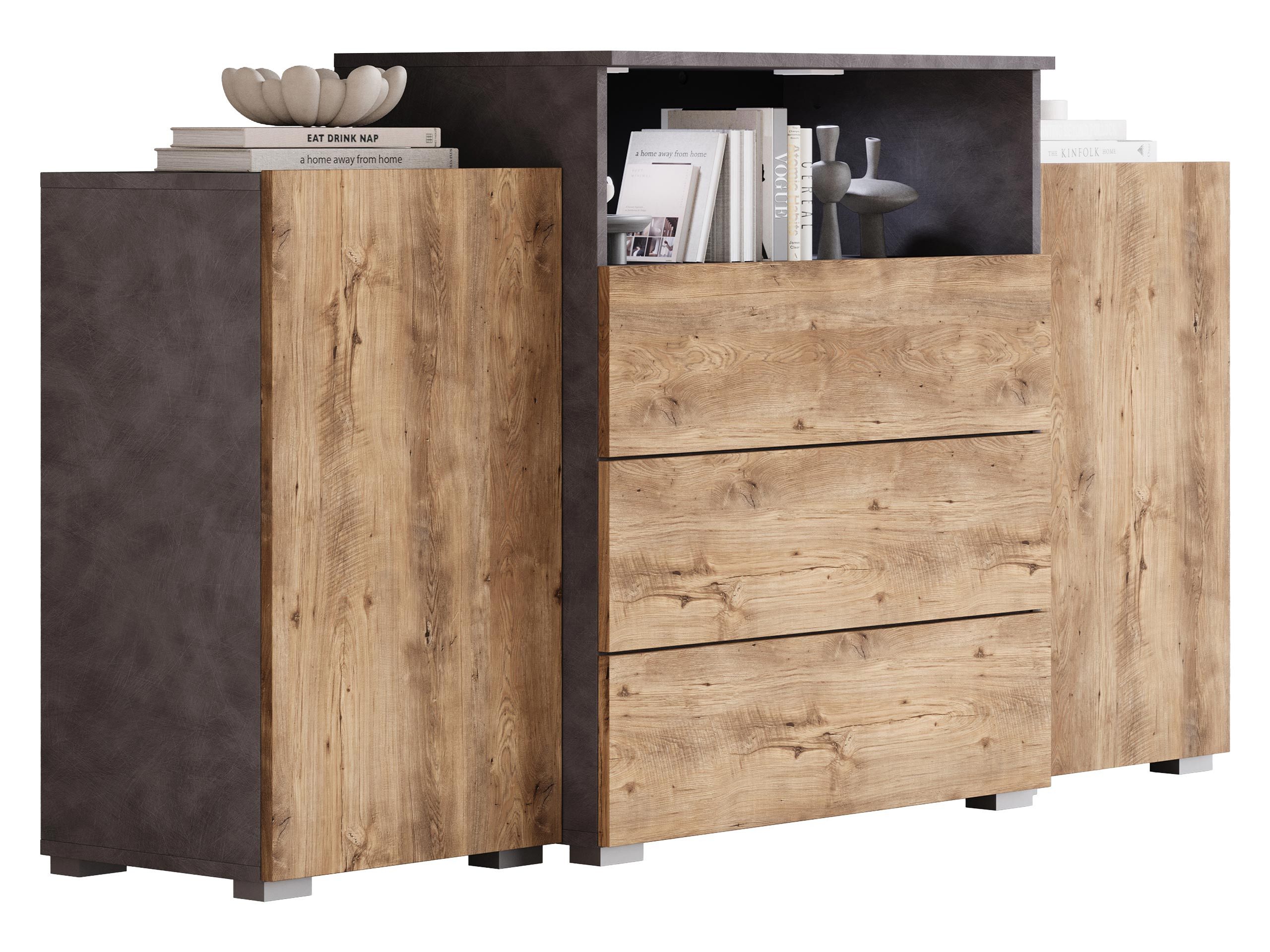MIRJAN24 Kommode Urban III (mit 3 Schubladen und 2 Türen), 150x39x81 cm, Beleuchtung als Option