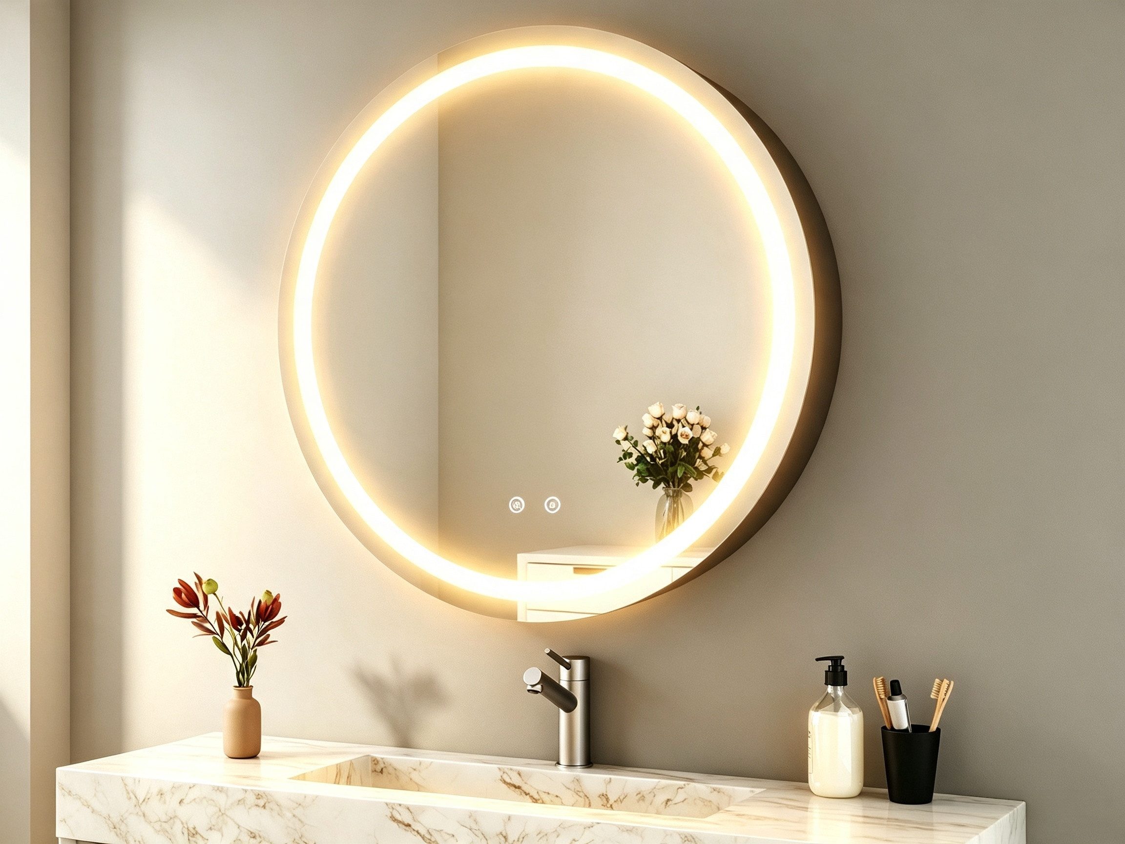 WDWRITTI Spiegelschrank Bad mit Beleuchtung Badezimmerspiegelschrank mit LED ∅80cm, ∅60cm (Wandschrank Badezimmer Rund 60x60cm 80x80cm, 3Lichtfarben, Dimmbar, Anti-fog, Speicherfunktion) Metall Schrank, Stahlblechregale, mit Netzadapter, IP44