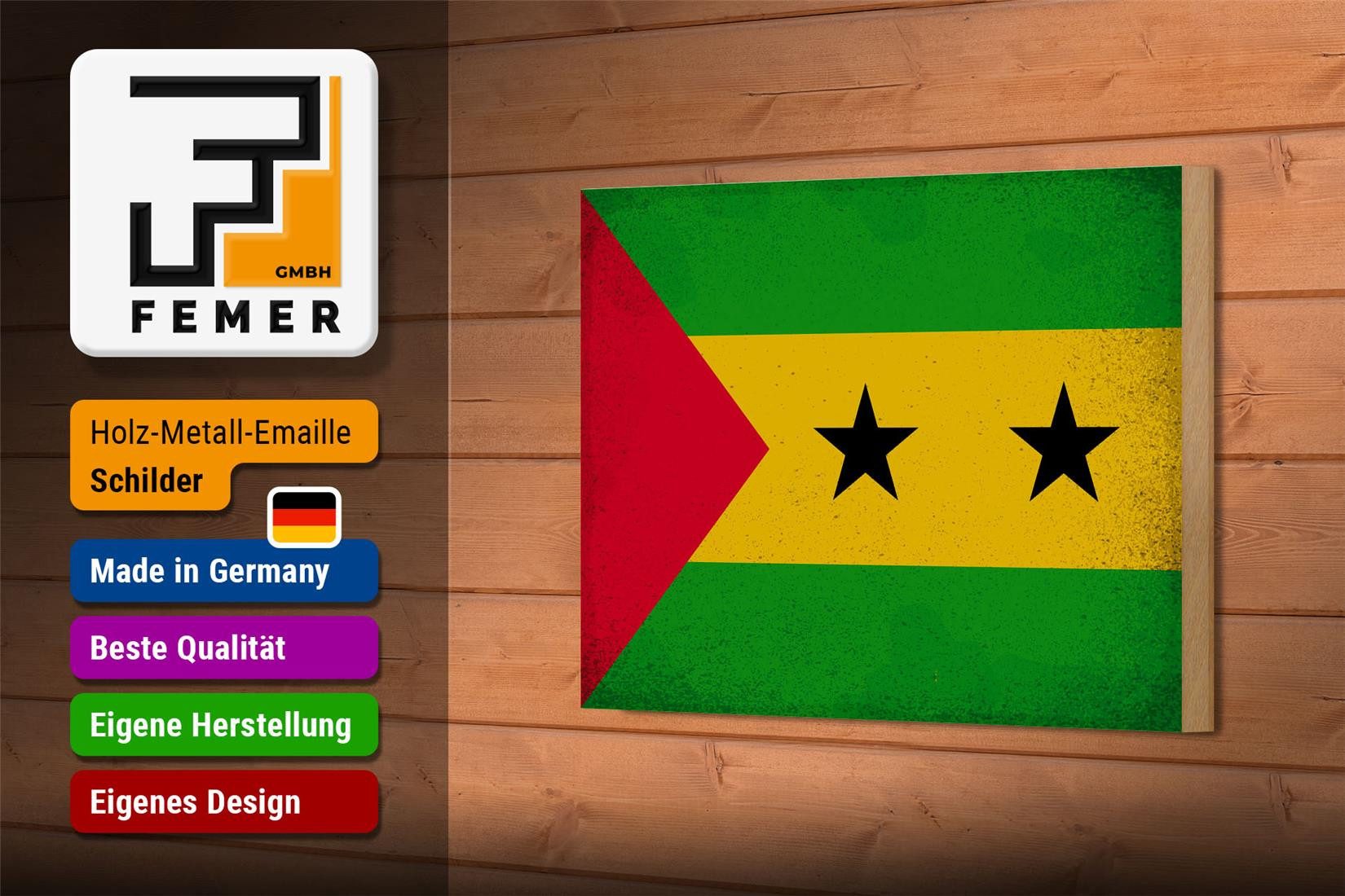 Femer GmbH Holzbild Flagge São Tomé und Príncipe 18x12 cm Vintage, Flaggen (1 St), Glatte Holzfaserplatte (MDF), vorn beschichtet