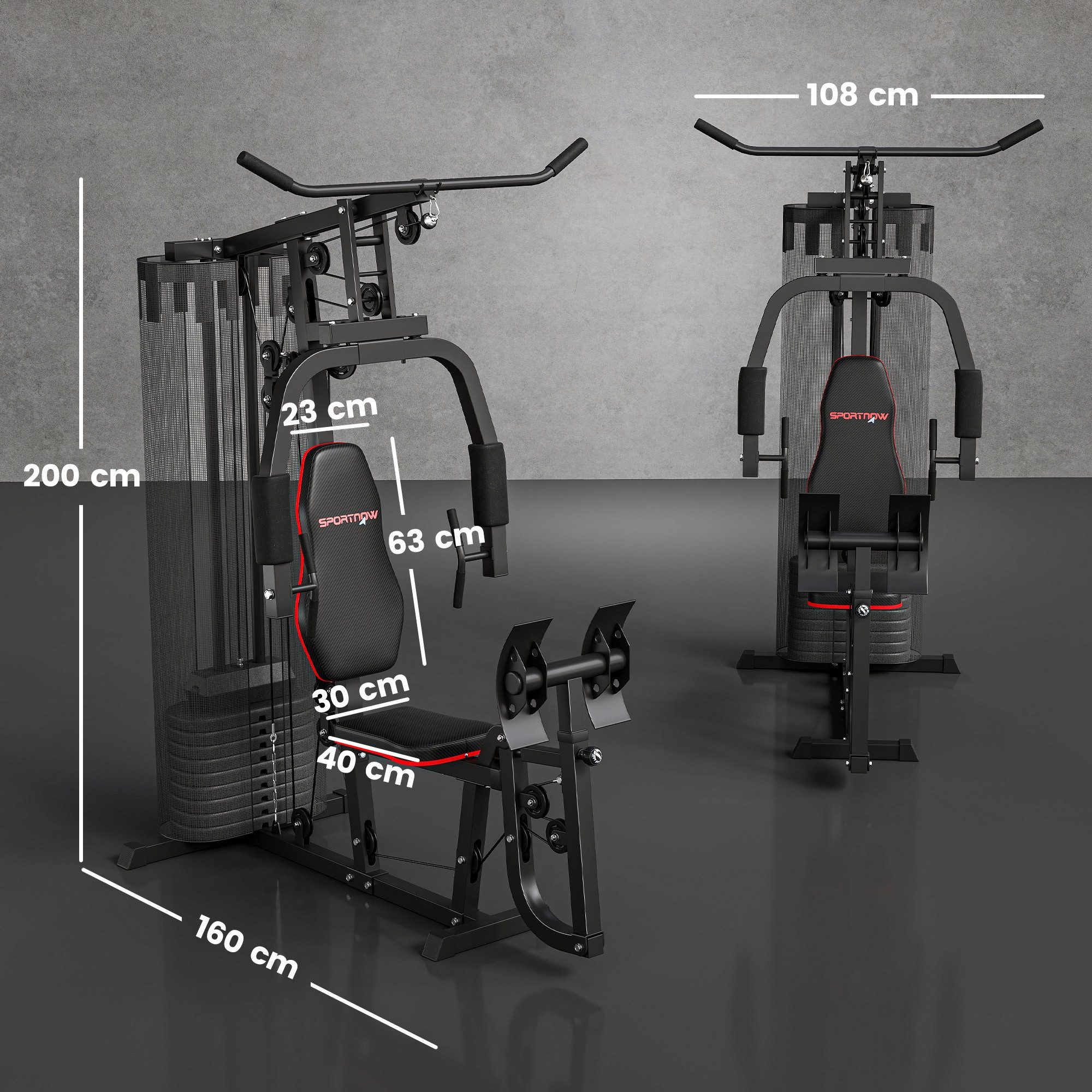 SPORTNOW Kraftstation mit Latzug- & Butterflystange, 10 Gewichtsblöcke (Multifunktionale Fitnessstation, 1-tlg., Fitnessgerät), mit 45 kg Gewichtsblöcken für Zuhause, Schwarz