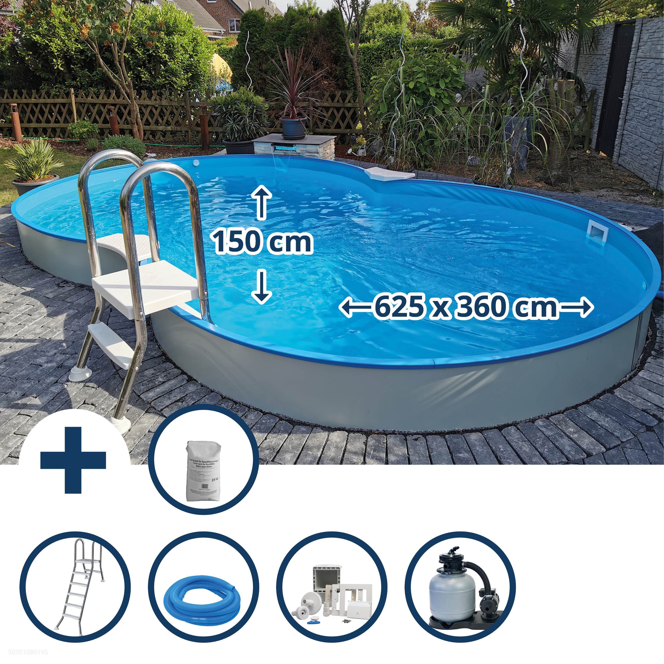 Waterman Achtformpool Stahlwandpool Set (9-teil) halbhoch achtform Canne (Komplett-Set), verzinkte Stahlwand