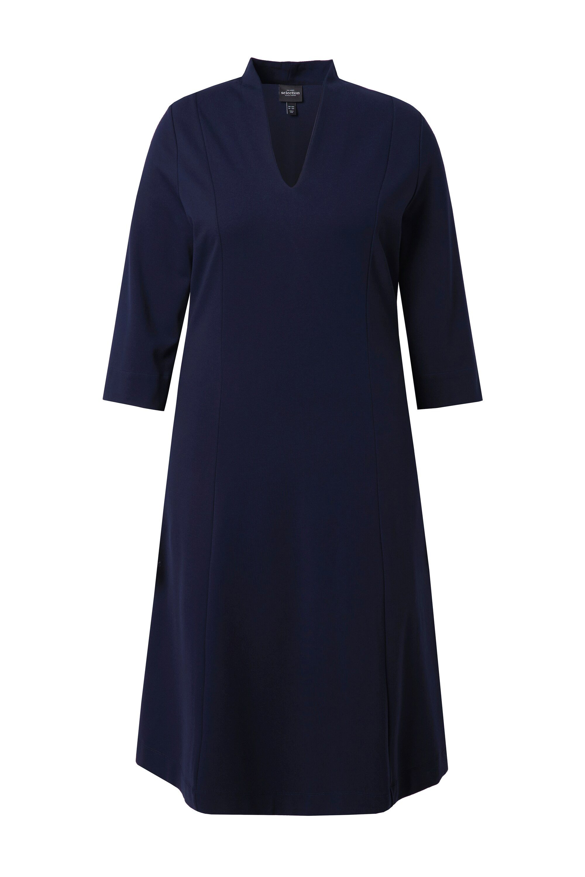 Ulla Popken Midikleid Midi-Puntokleid Kelchkragen V-Ausschnitt 3/4-Arm günstig online kaufen