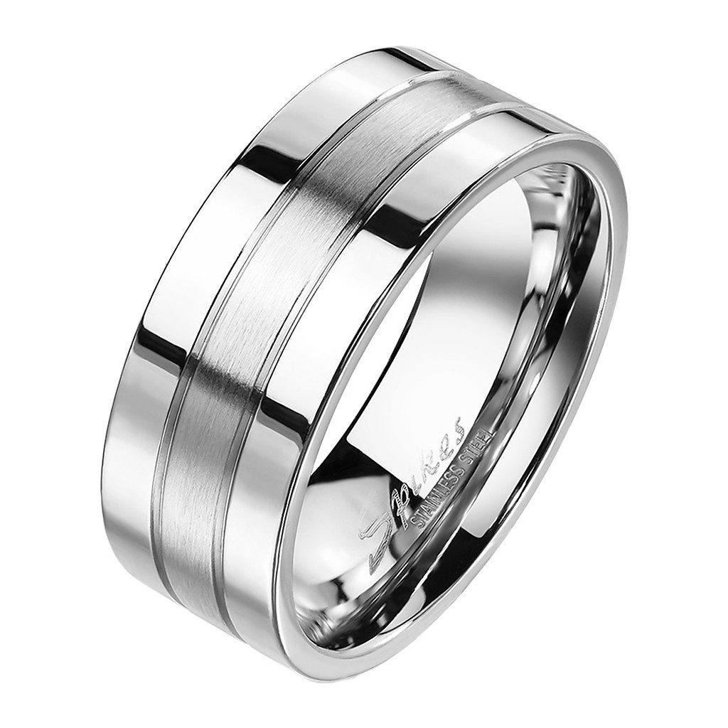 Taffstyle Fingerring Herren Damen Ring Edelstahl Silber gebürstet zweitönig poliert (Freundschaftsring Paarring Partnerring Ehering Hochzeitsring), Herrenring Damenring Trauring Geschenk