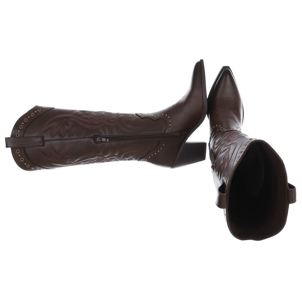 Ital-Design Damen Cowboystiefel mit Blockabsatz und Stickerei Westernstiefel (92002486) Blockabsatz Stiefel in Braun