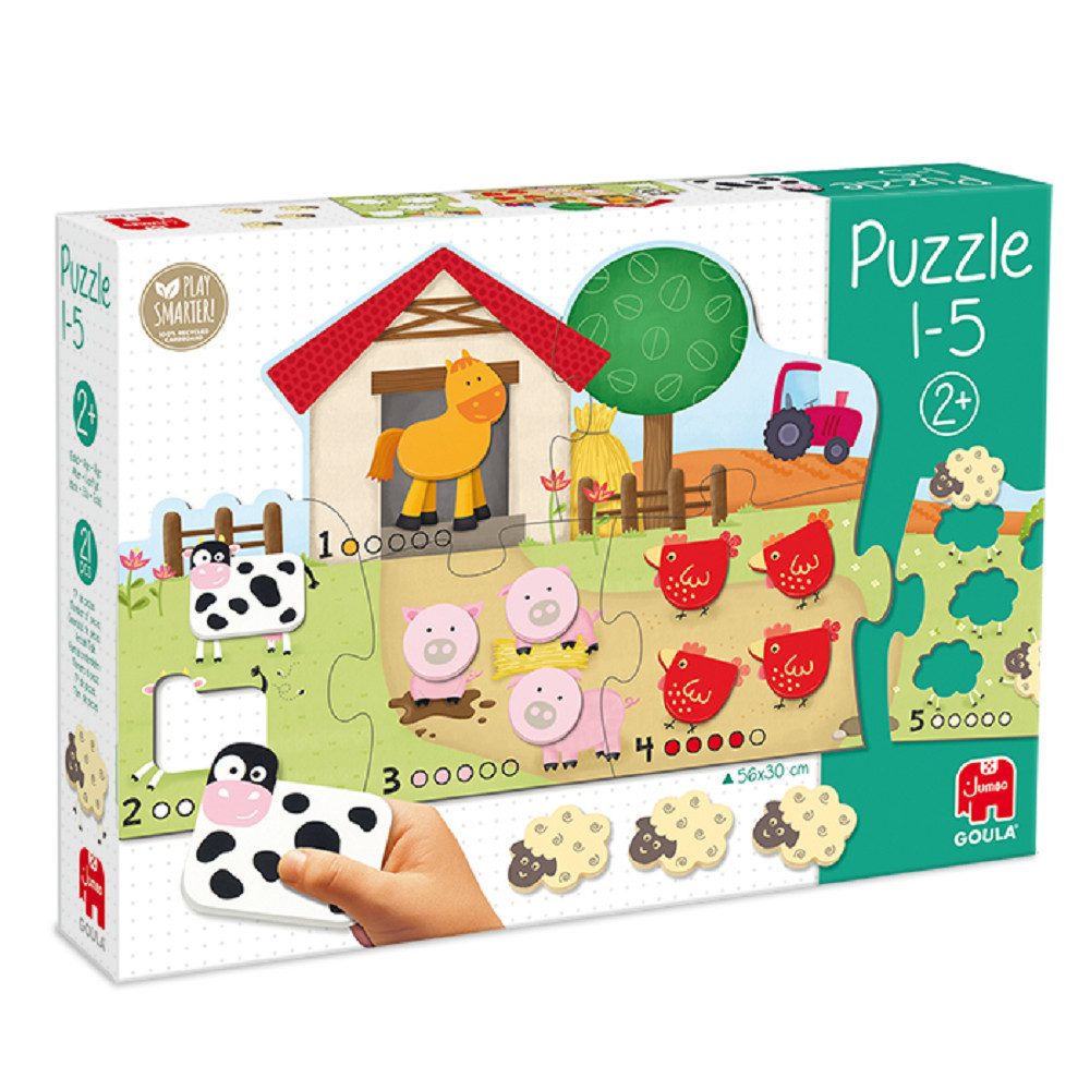 Goula Puzzle Goula 53438 Holz-Puzzle 1-5 Bauernhof, Puzzleteile, Made in Europe