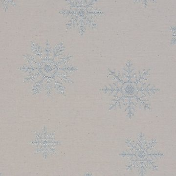 SCHÖNER LEBEN. Stoff Dekostoff Wendestoff Eiskristalle beige hellblau silber1,40m, mit Metallic-Effekt
