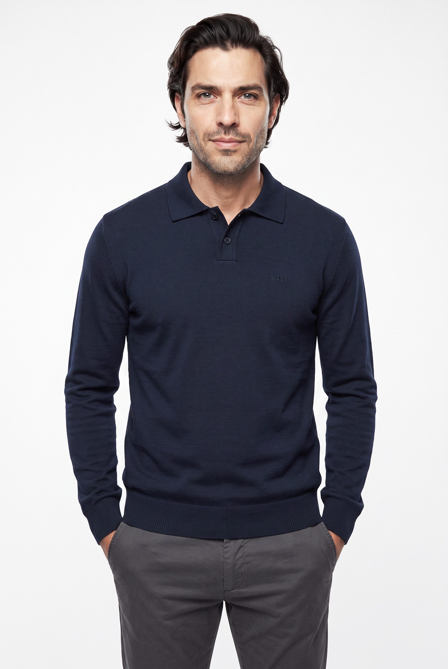 BOSS ORANGE Polokragenpullover Asac Cotton Wool mit Logo-Stickerei