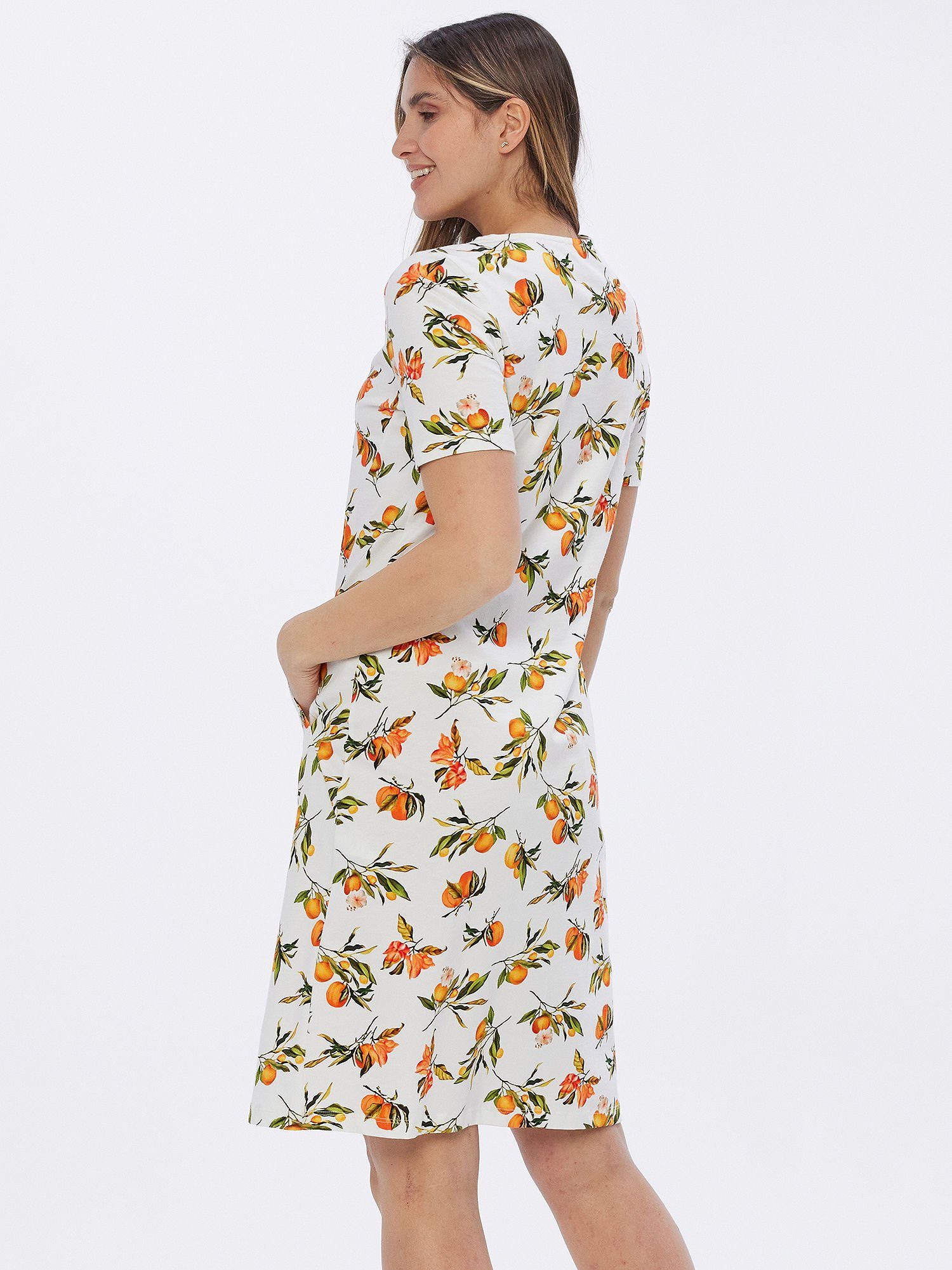 Georg Stiels Druckkleid Midikleid koerpernah mit Orangen-Druck günstig online kaufen