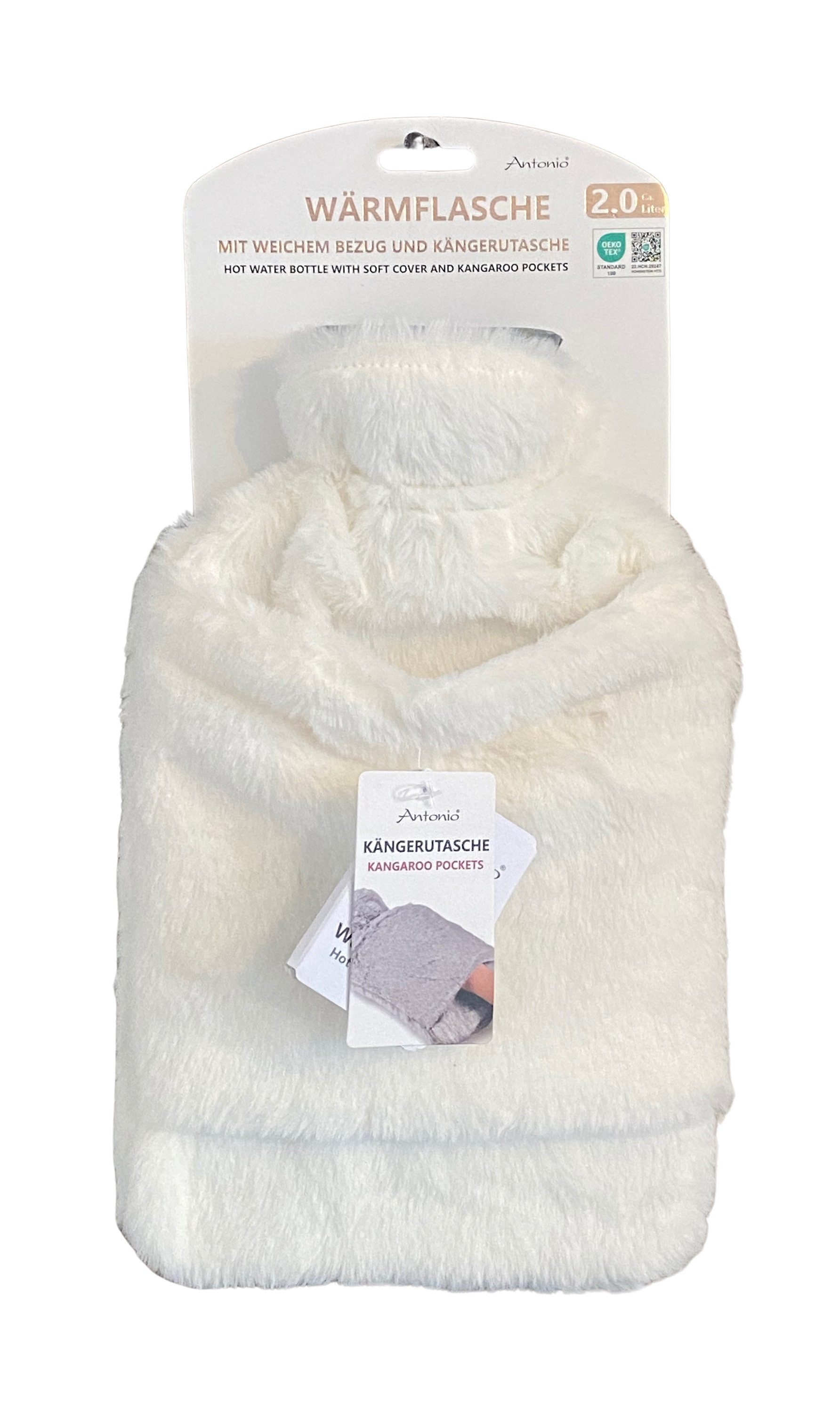 Antonio Wärmflasche Antonio Wärmflasche mit Bezug und Kängerutasche Plüschbezug 2,0 Liter, Außenbezug abnehmbar