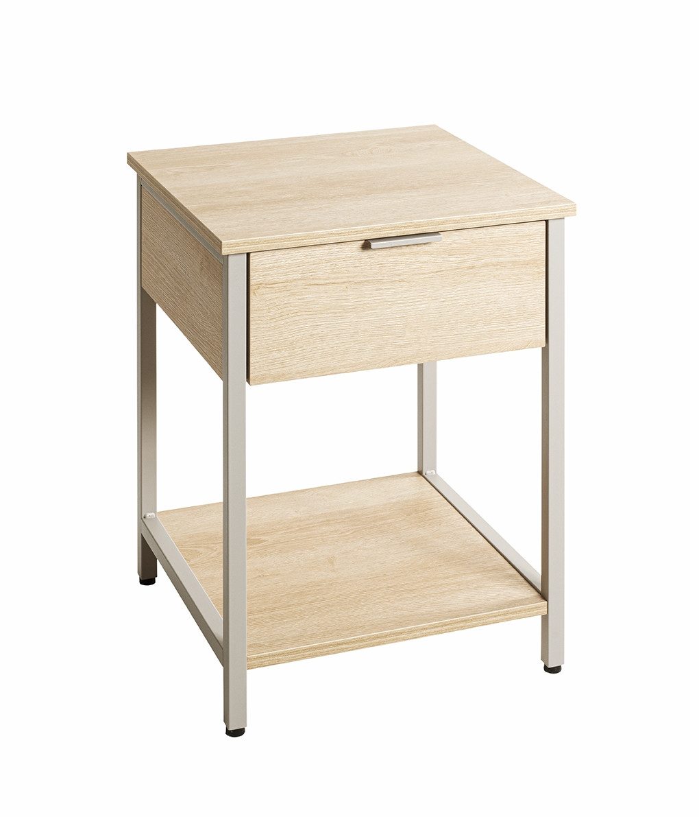 HAKU Beistelltisch Nachttisch, 1 Schublade, Eiche Dekor/Kaschmirgrau - 40x55x40cm (BxHxT)