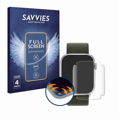 Savvies Full-Cover Schutzfolie für Apple Watch Series 9 (45 mm), Displayschutzfolie, 4 Stück, 3D Curved klar