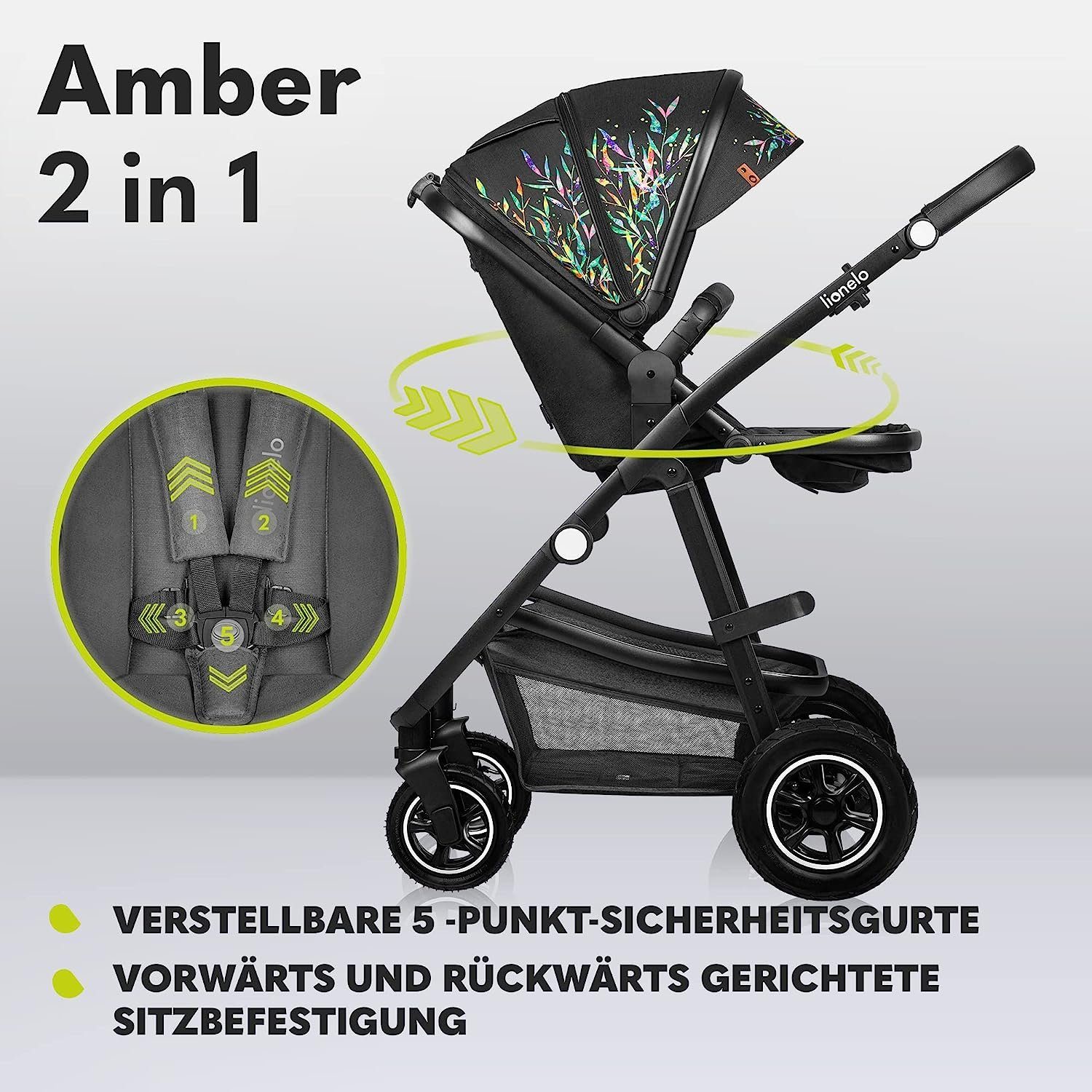 lionelo Kombi-Kinderwagen Amber, Schutzüberzug Moskitonetz Tasche 2in1 Lovin Regenschutz