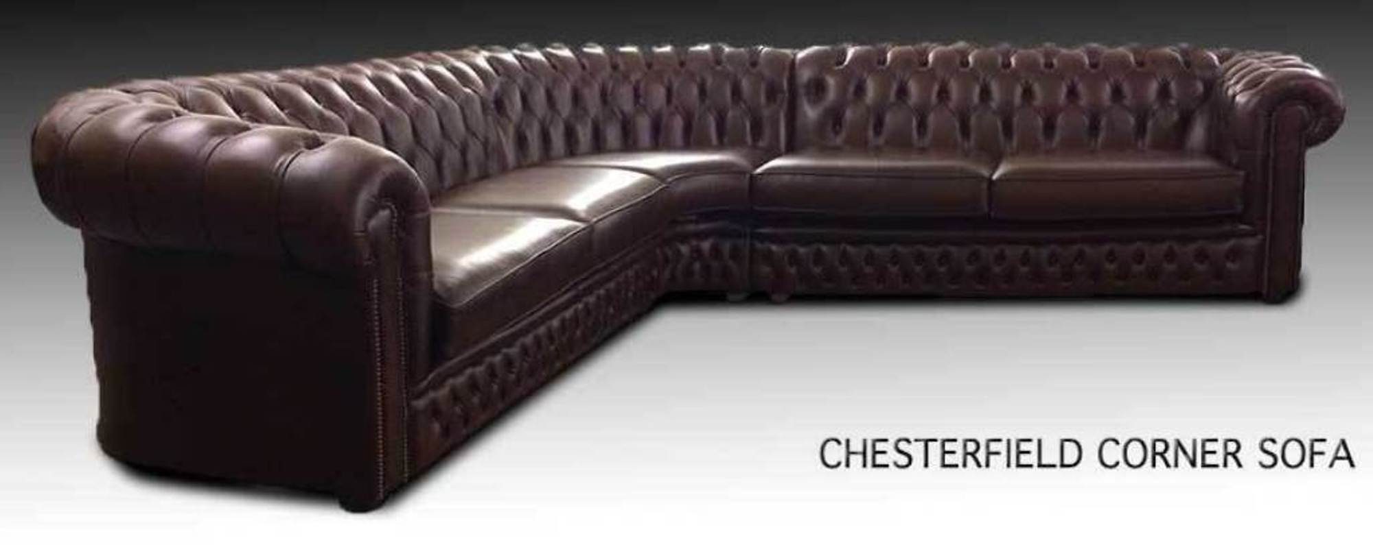 Sofa Ecksofa Ecksofa 3 Leder in Teile, Made Europa Polster Sofort, Design Eck Chesterfield 100% JVmoebel Couch