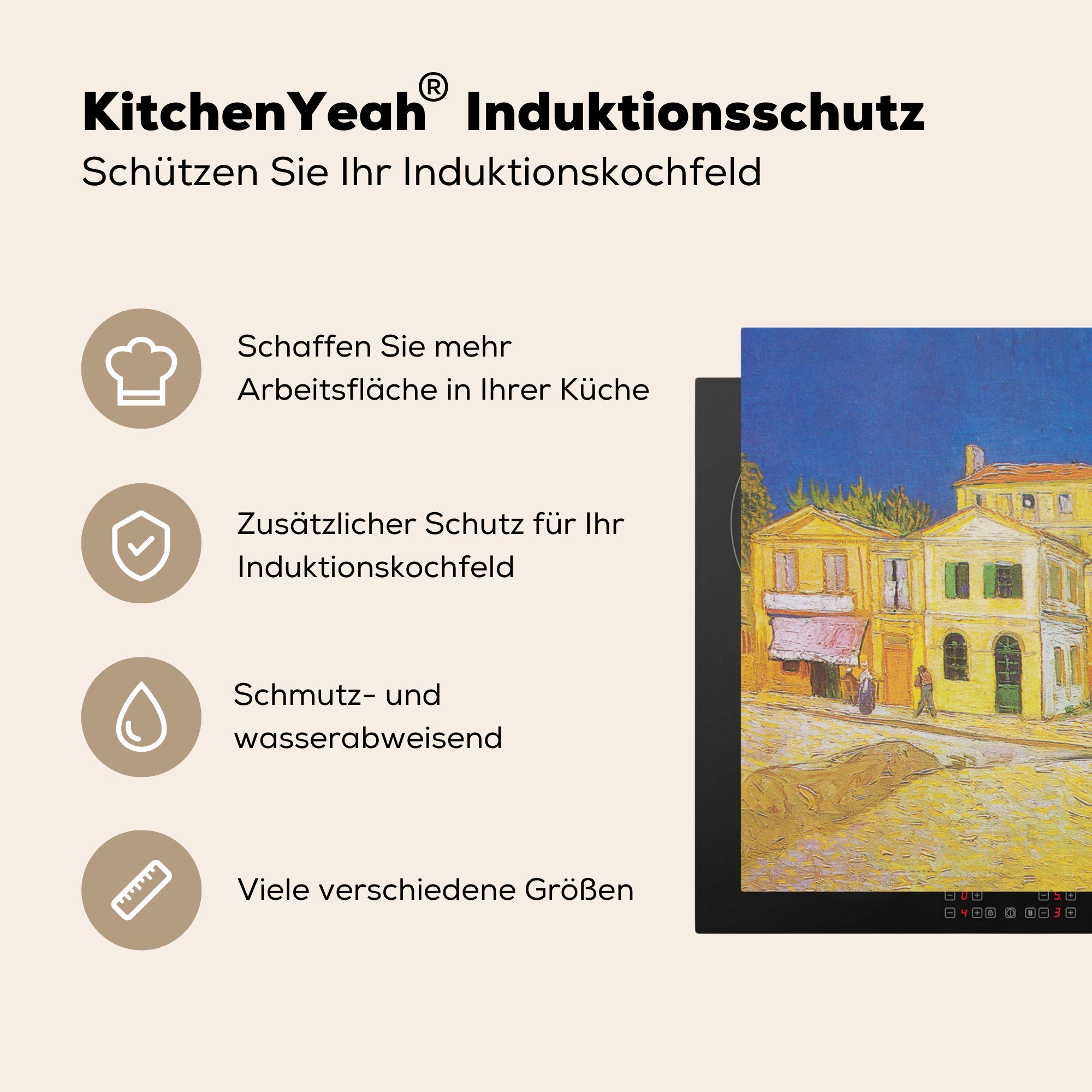 küche van Arbeitsplatte Das Ceranfeldabdeckung, Gogh, tlg), - Vincent von Haus MuchoWow Vinyl, Herdblende-/Abdeckplatte Gemälde für 78x78 gelbe cm, (1