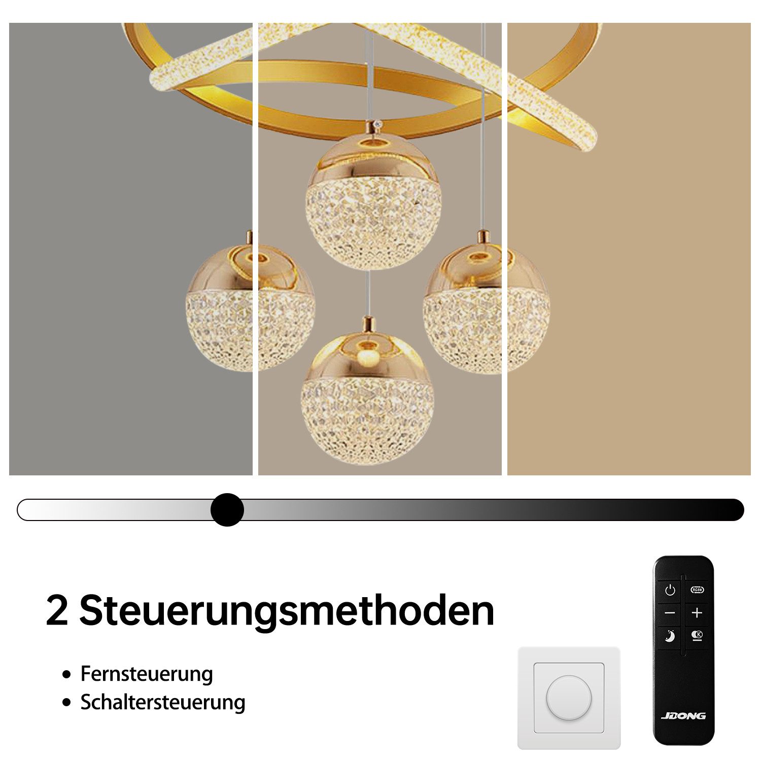JDONG Pendelleuchte Dimmbar mit Fernbedienung 54W LED Pendellampe, 100CM Höhenverstellbar, Kronleuchter Kristall, Für Wohnzimmer Schlafzimmer Arbeitszimmer Büro – Bild 5 von 5