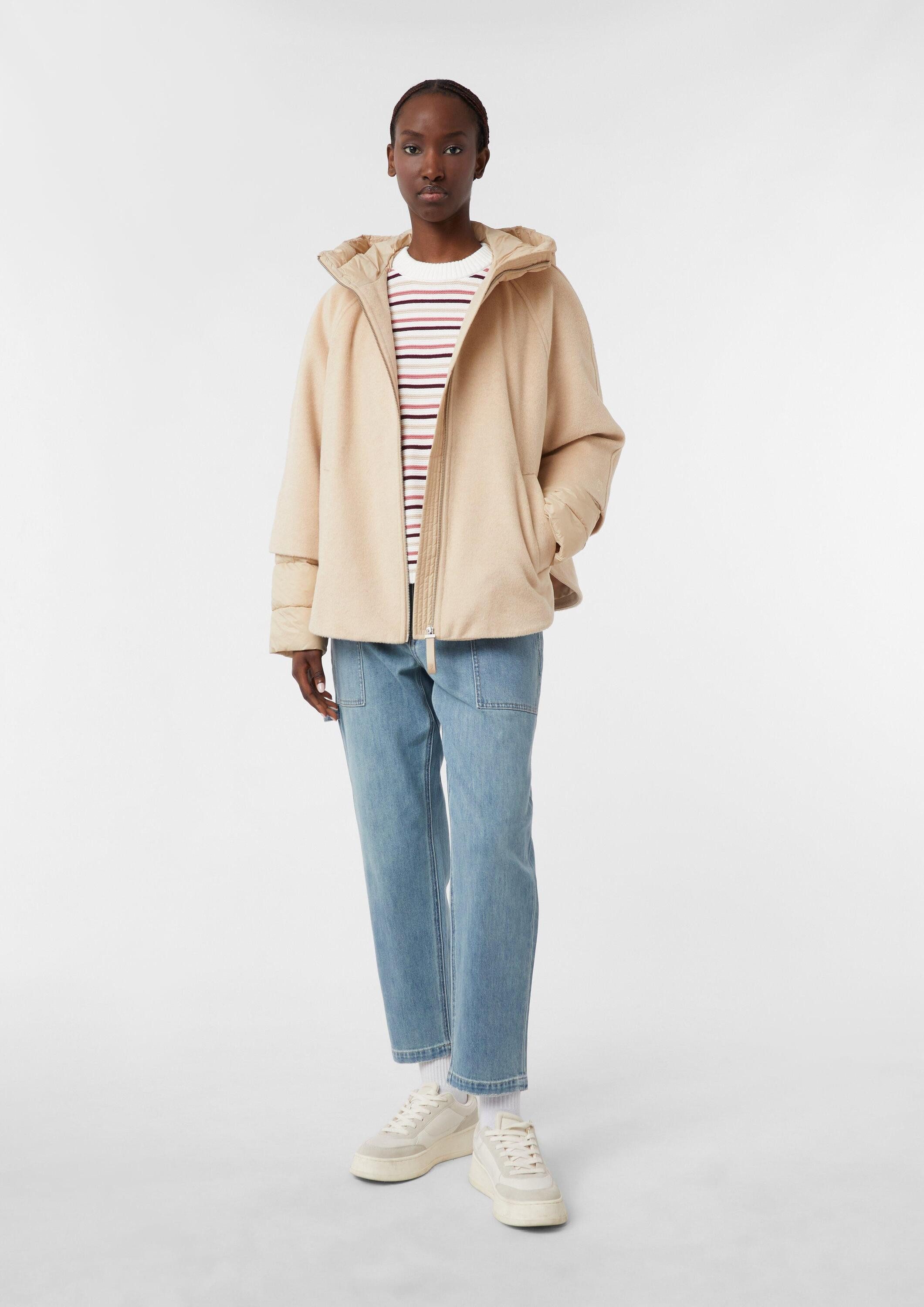 comma Funktionsjacke Outdoor-Jacke Cape-Jacke aus Wollmix mit Stepp-Details