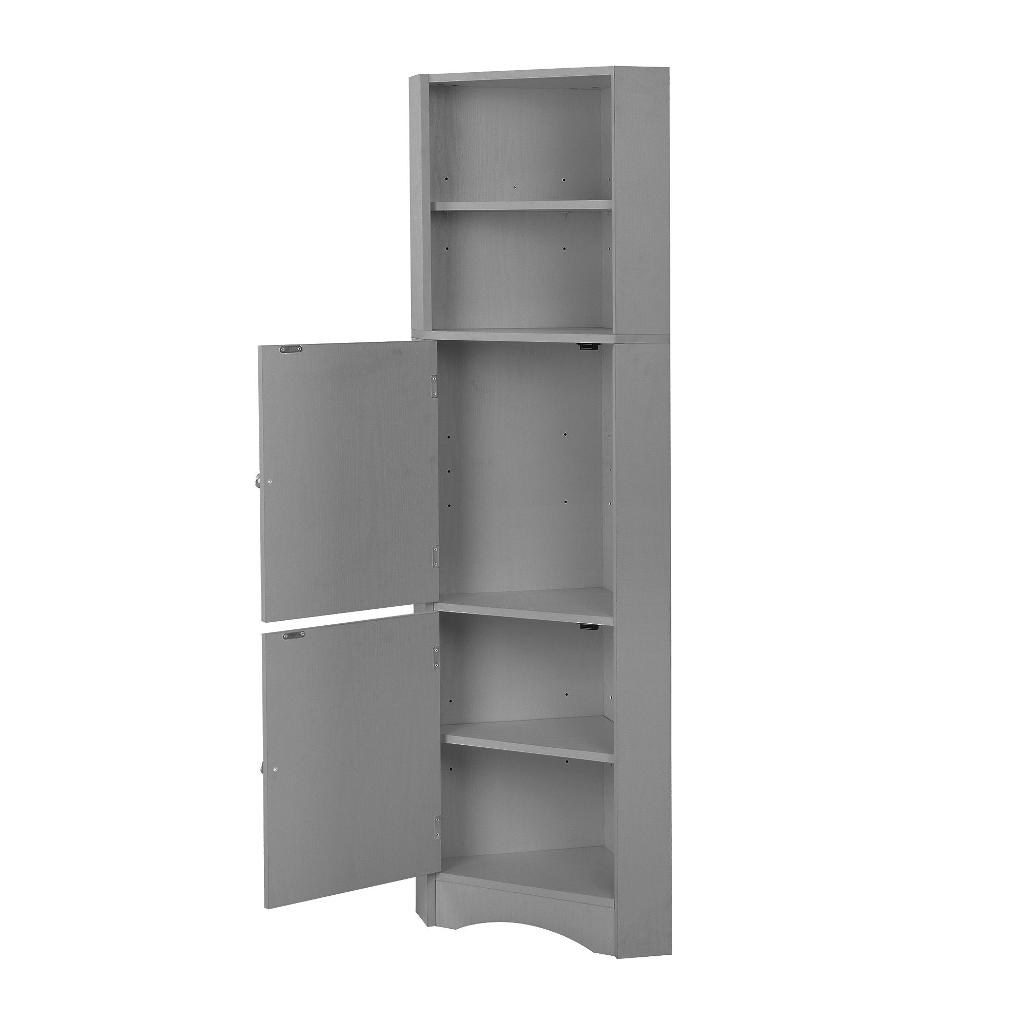 Flieks Badkommode Eckschrank mit 2 Türen und verstellbarem Einlegeboden (36.5x36.5x155 cm, 1 St., für Wohnzimmer, Arbeitszimmer, Schlafzimmer), Hochschrank mit 5 Fächern Mehrzweckschrank Badmöbel, Höhe 155 cm