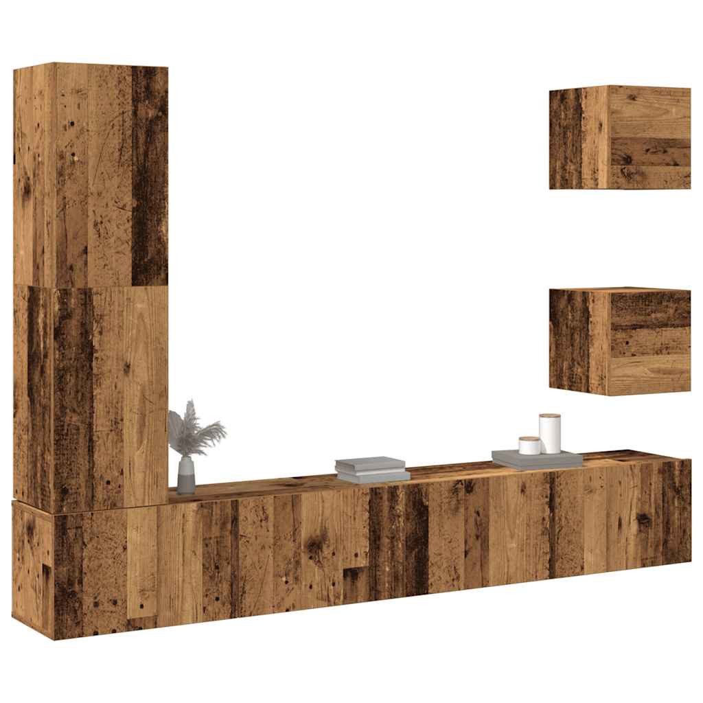 vidaXL TV-Schrank 5-tlg. TV-Schrank-Set Wandmontage Altholz-Optik Holzwerkstoff (1-St)