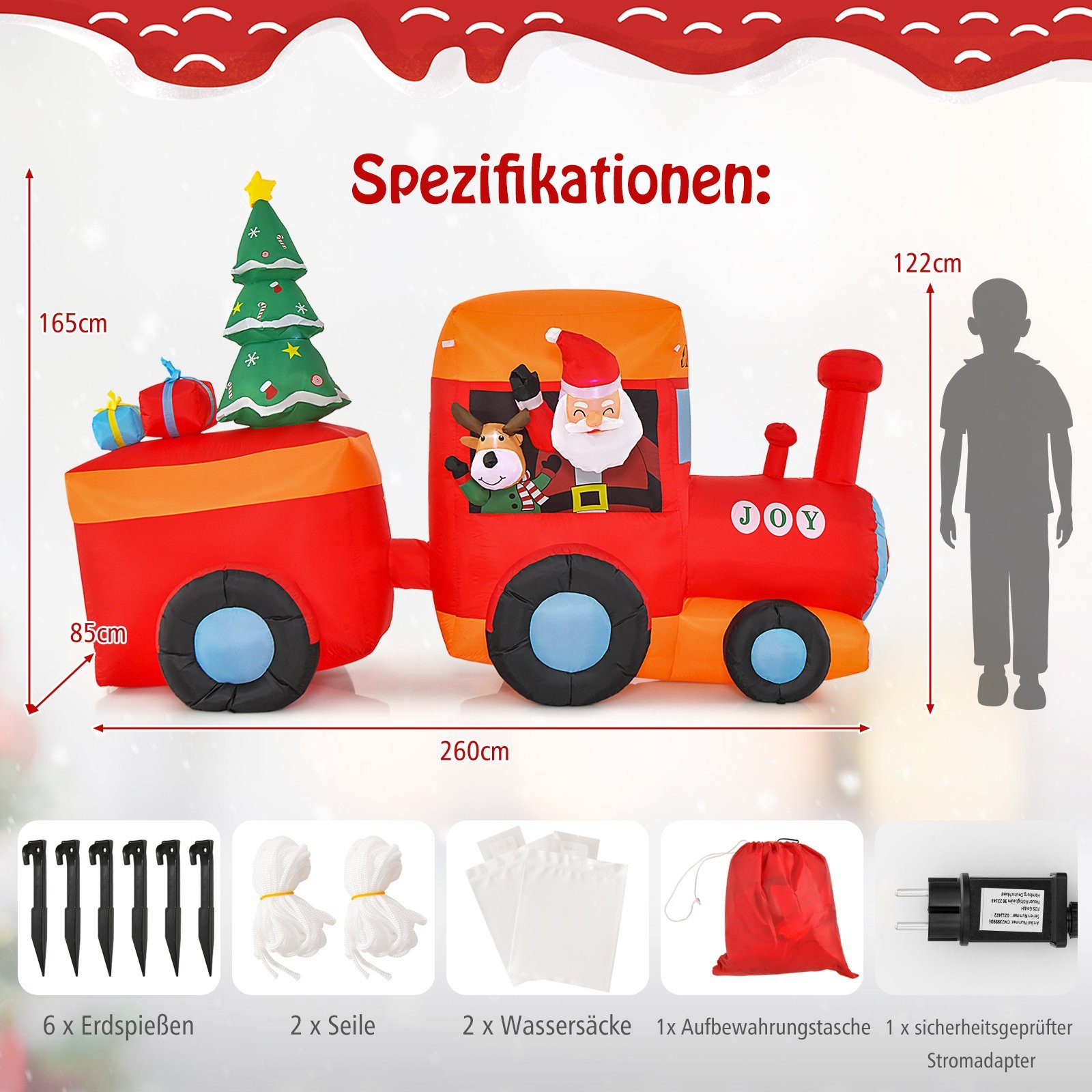 Weihnachten Deko Weihnachtsmann, LED COSTWAY Aufblasbare Weihnachtsfigur