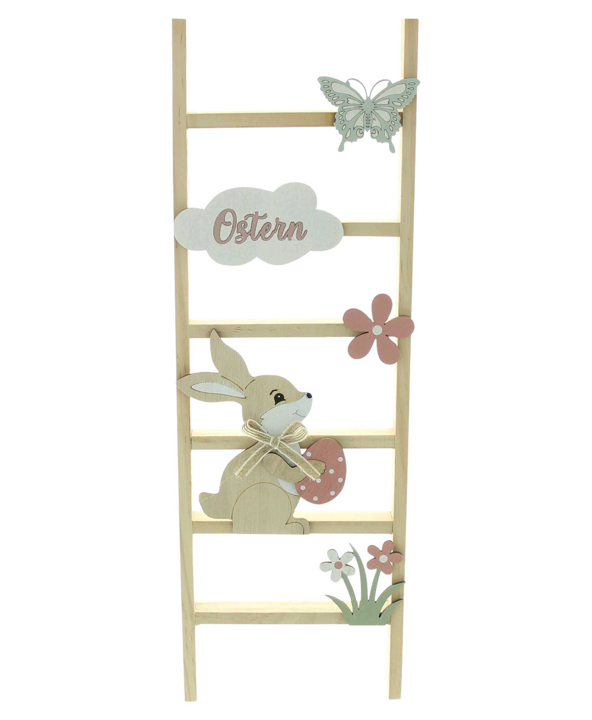 Dekoleidenschaft Dekoleiter "Ostern" Holz & MDF, 45 cm hoch, Osterdeko, Holzleiter mit Osterhase, Dekofigur, Deko Leiter, Holzdeko