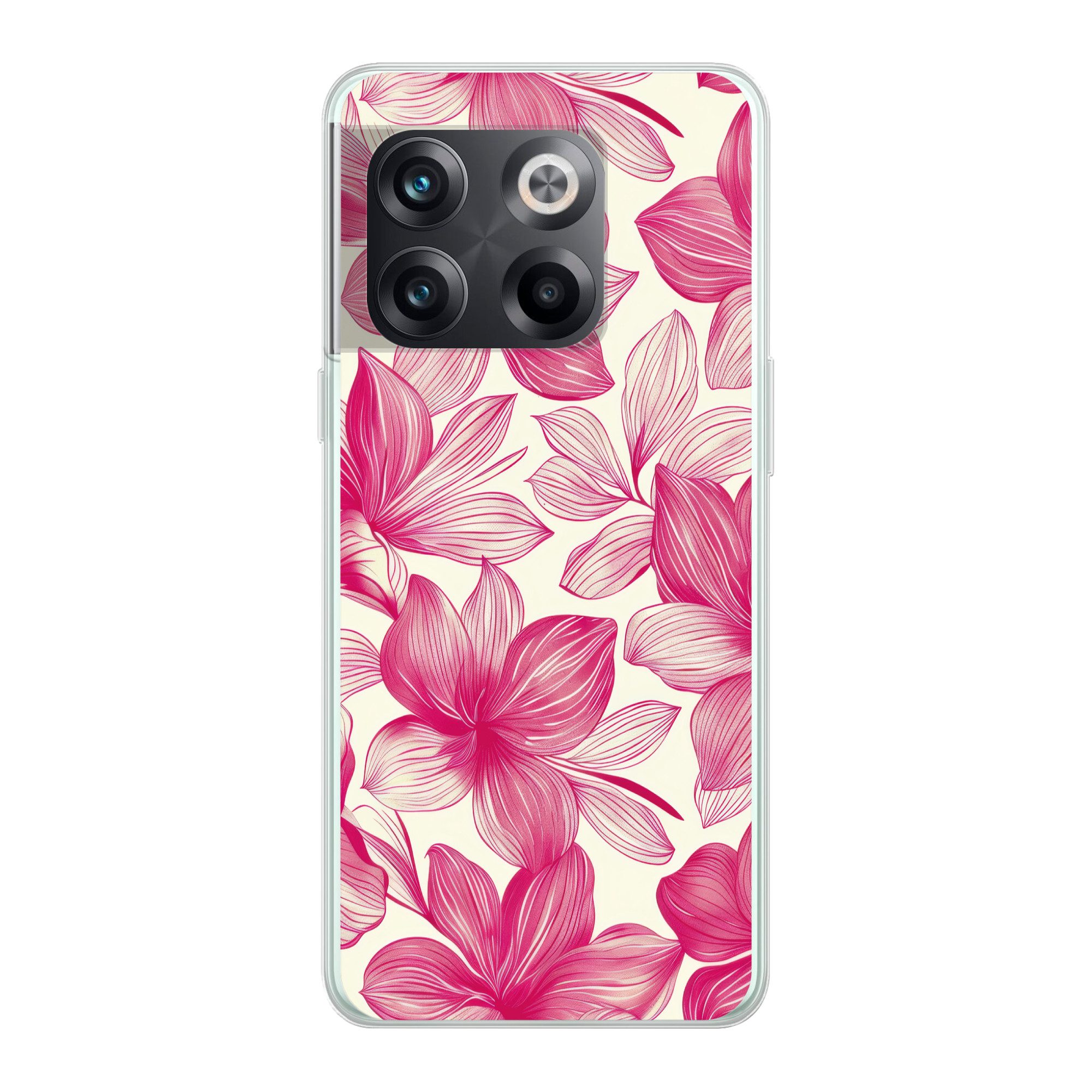 MuchoWow Handyhülle für OnePlus 10T Blumen - Muster - Rosa - Weiß, Phone Case, Silikon, Schutzhülle Dünn