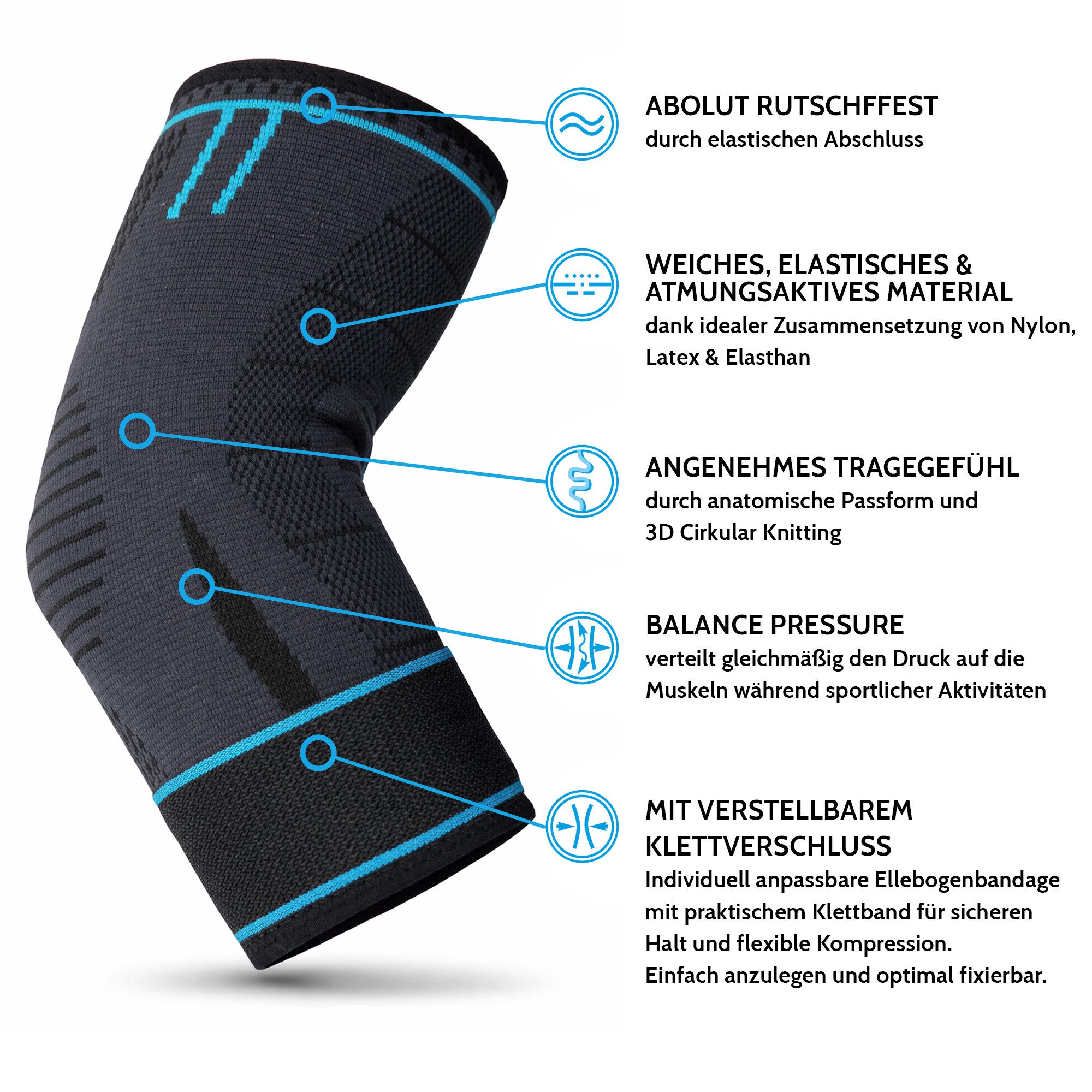AGILE NOW Ellenbogenbandage Advanced, Stabilisiert & Entlastet, flexible Kompression (Mit verstellbarem Klettverschluss, Ideal für Fitness, Tennis, Golf oder den Alltag), Rutschfest