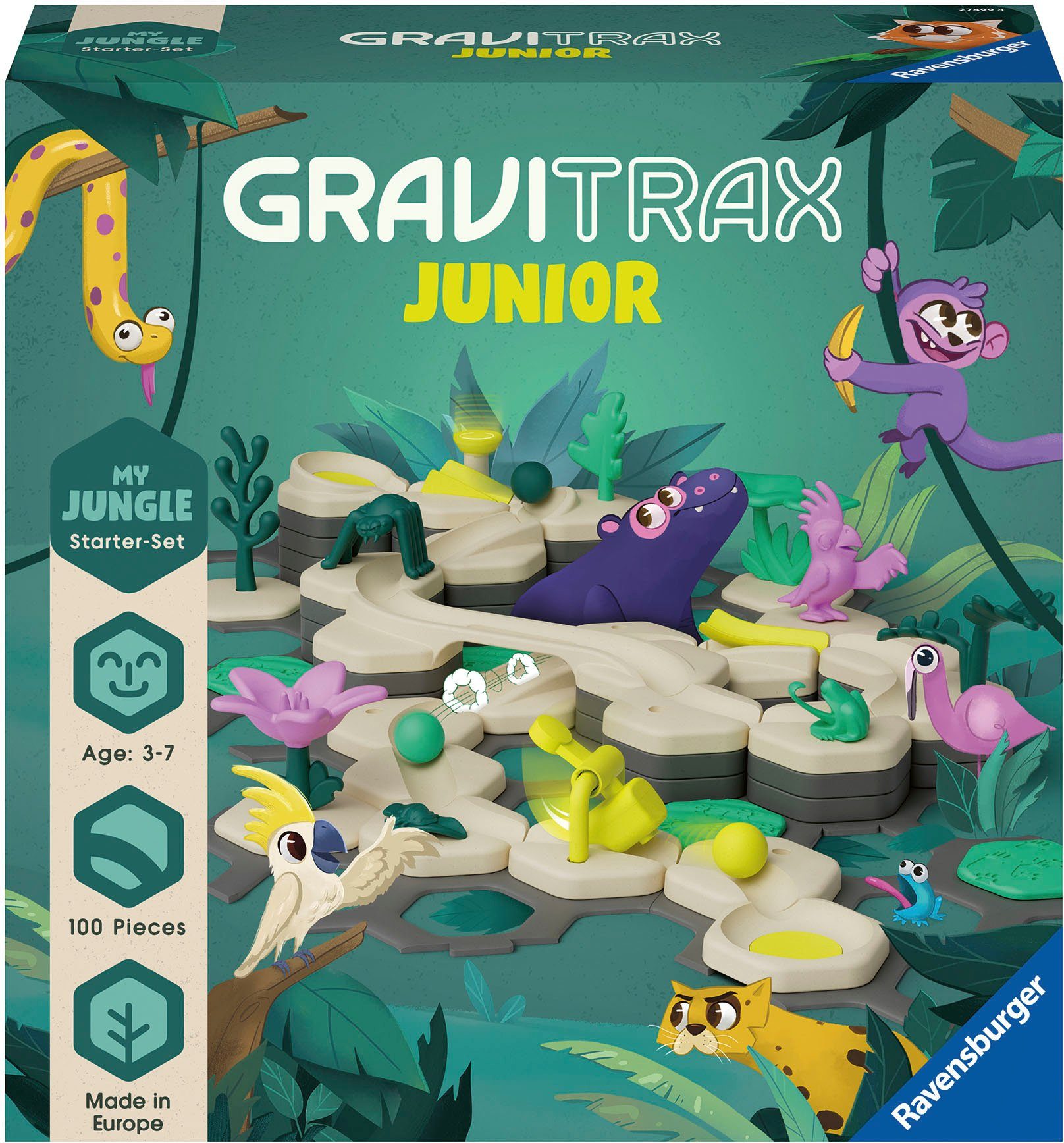 Ravensburger Kugelbahn-Bausatz GraviTrax Junior Starter-Set Jungle, Made in Europe; FSC®- schützt Wald - weltweit