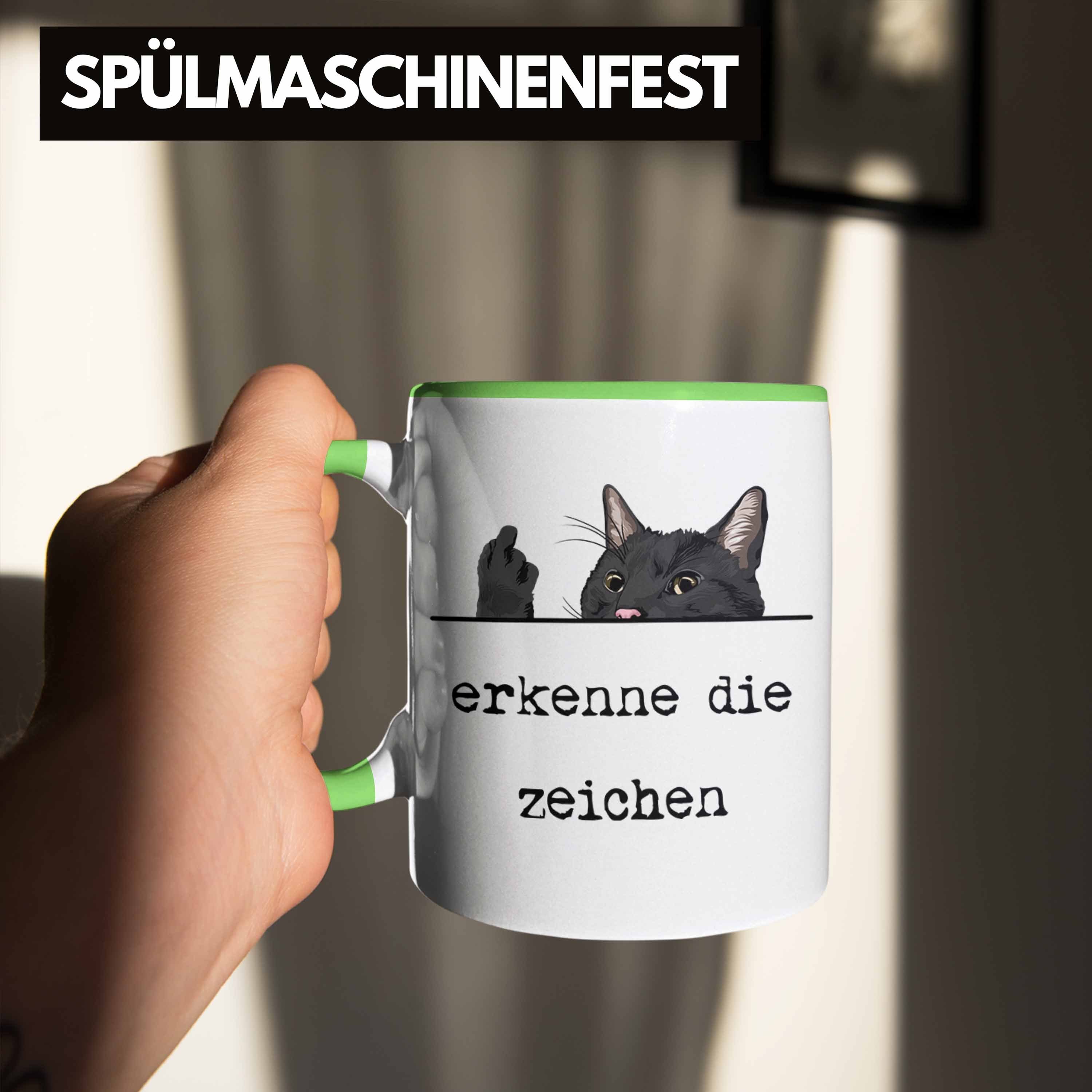 Trendation Tasse Trendation für - Tasse Grün Frauen Erkenne Katze Zeichen Geschenk Katzenliebhaber Mittelfinger Die Kollegin