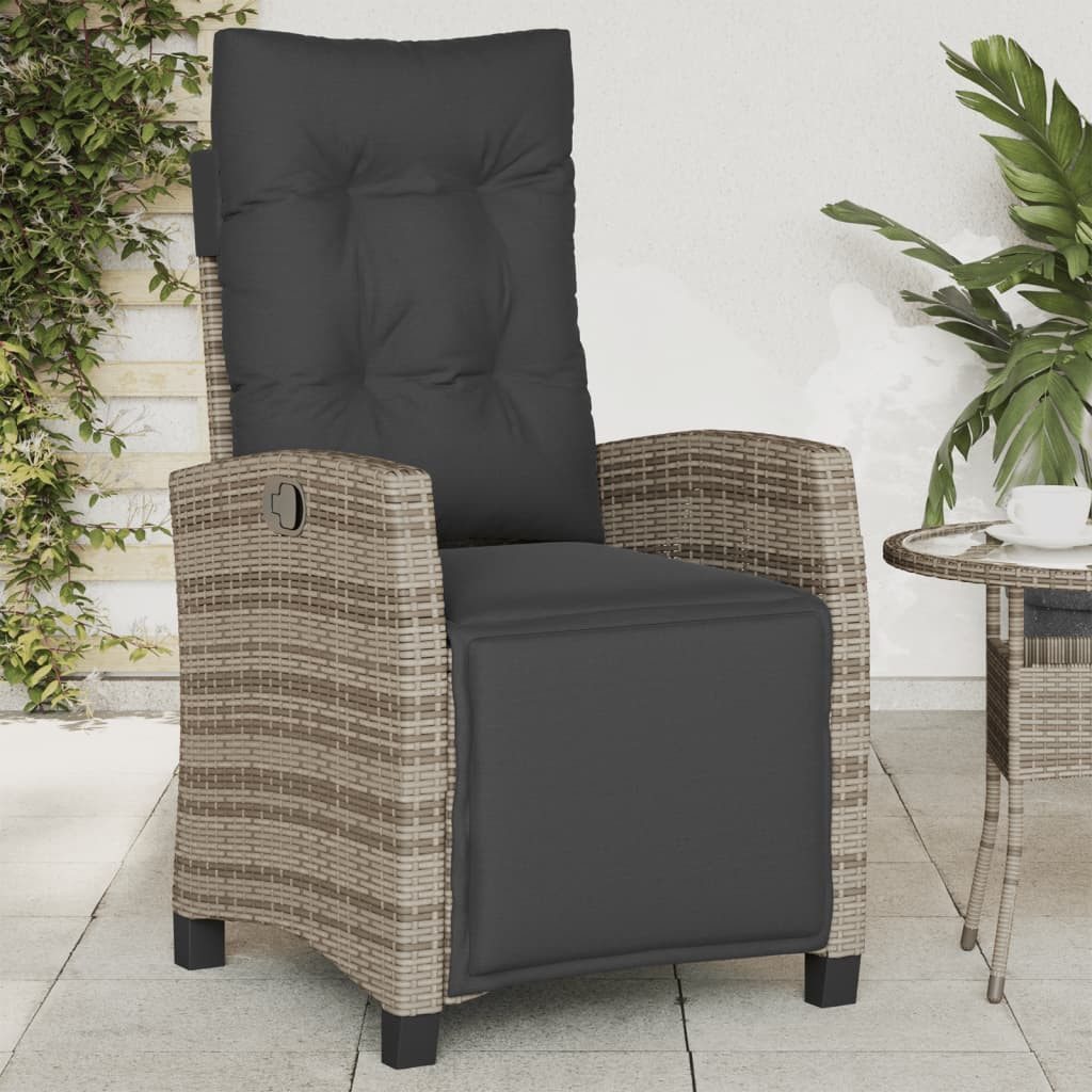 vidaXL Gartensessel, Outdoor Sessel mit Fußteil Verstellbar Grau Poly Rattan