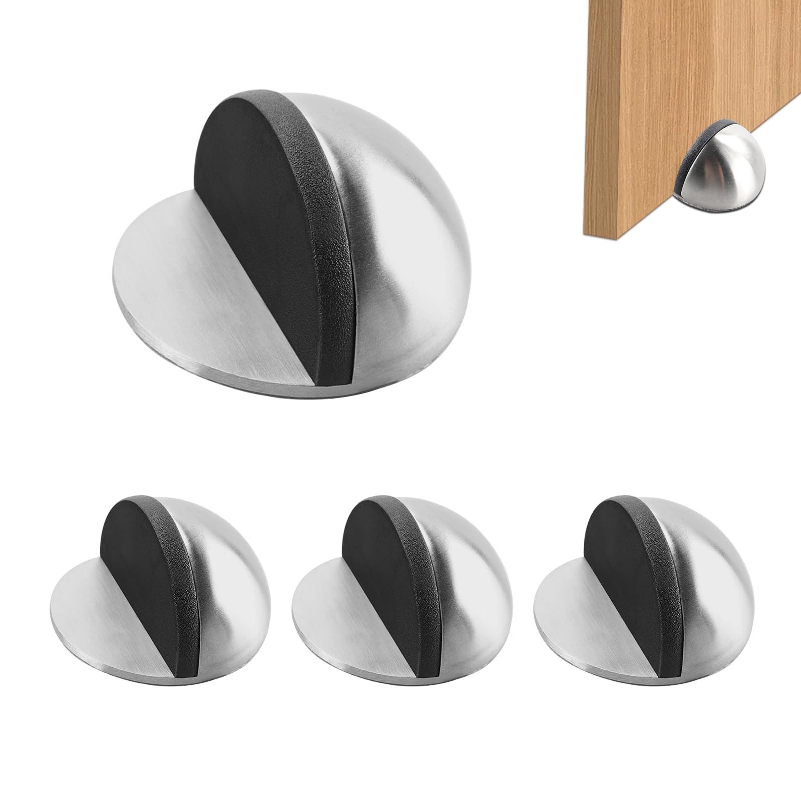 BlingBin Bodentürstopper 4 Stück Türstopper Boden Edelstahl, Selbstklebend mit Gummipuffern (1er Set, 4 St., Selbstklebender Edelstahl-Türstopper), Door Stopper für alle Hartböden zum Schutz von Türen,Wänden und Möbeln
