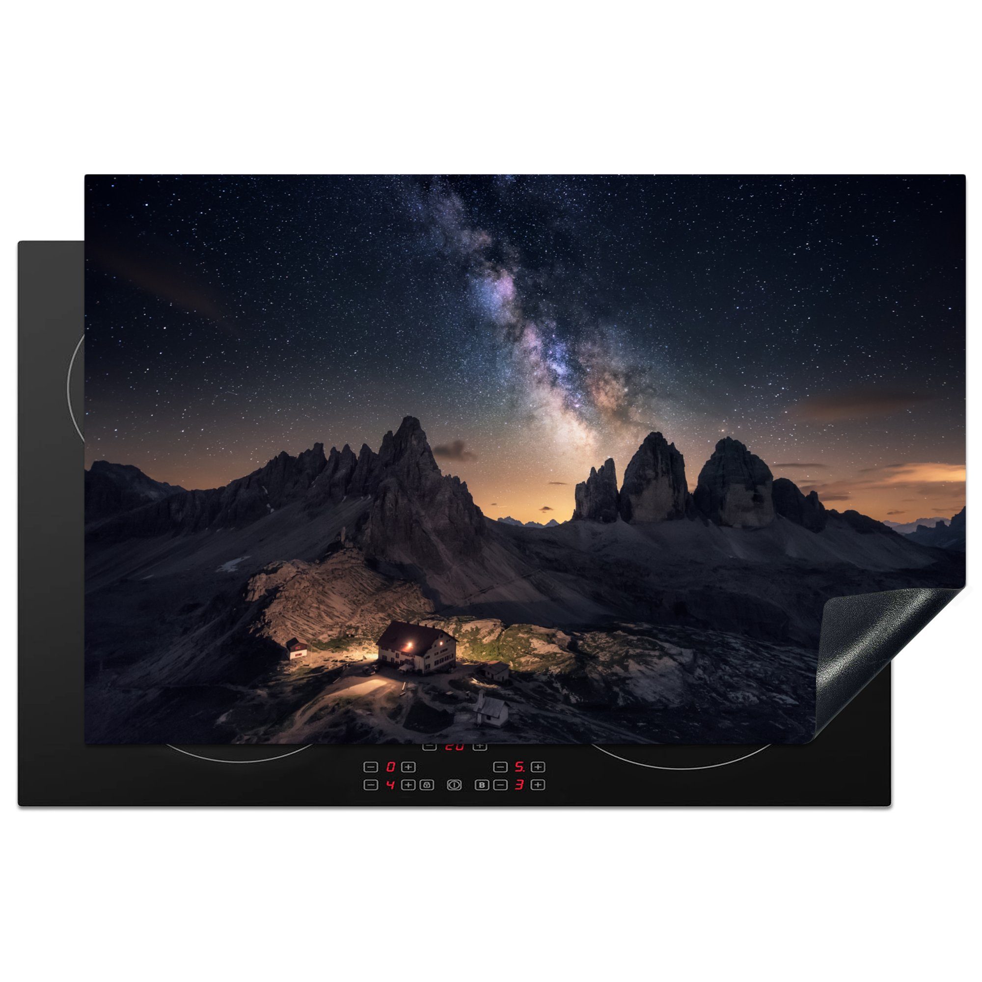 MuchoWow Herdblende-/Abdeckplatte Dolomiten - Sternenhimmel - Italien, Vinyl, (1 tlg), 81x52 cm, Induktionskochfeld Schutz für die küche, Ceranfeldabdeckung