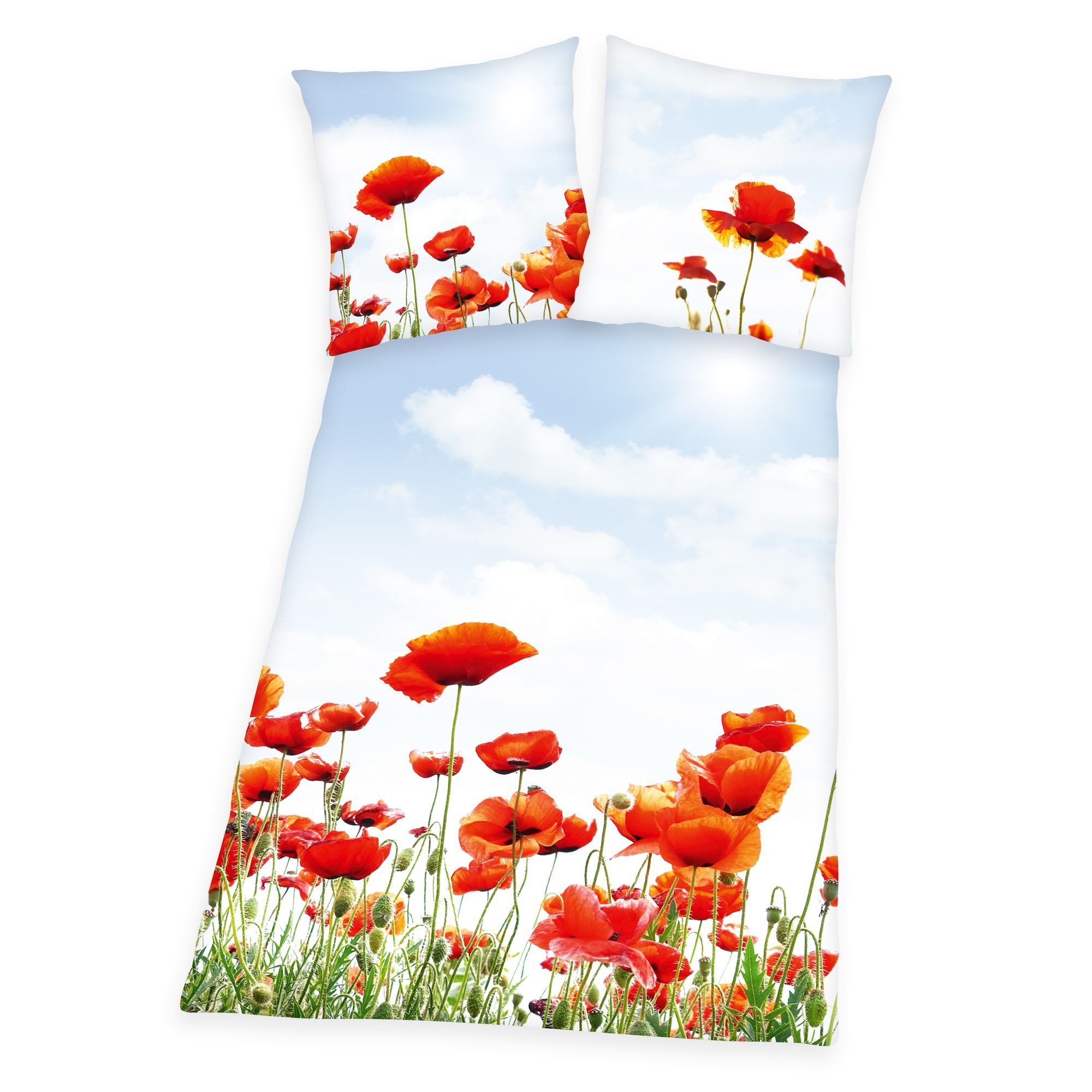 Herding Kinderbettwäsche Bettwäsche Set 2 tlg. Mohnblumen 135 x 200 cm 100% günstig online kaufen