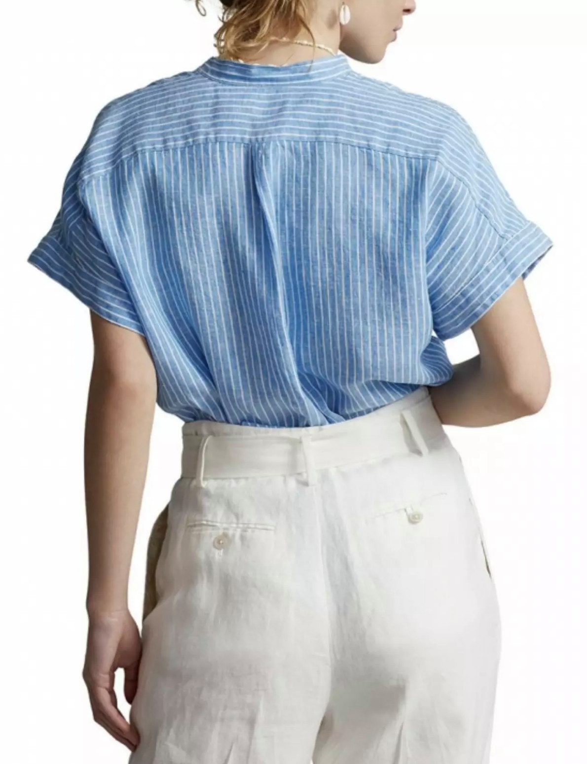 Polo Ralph Lauren Leinenhemd Damen Leinenbluse mit Mao-Kragen Dolman-Ärmel mit fixierten Bündchen, Raffungen am Rückenpasse