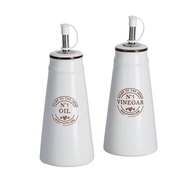 Neuetischkultur Essigspender Essig- und Ölflasche 2-teilig Keramik Weiß, (2-teilig, 2-tlg), Essigspender Ölspender Landhaus