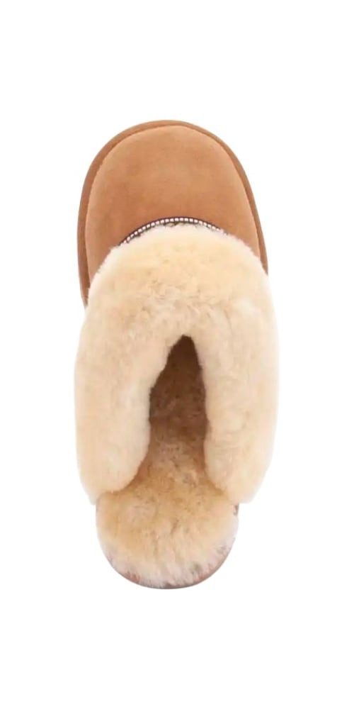 WARMBAT Pantoffel Flurry Suede Tape mit Merino Schaffell cognac braun Damen Hausschuh