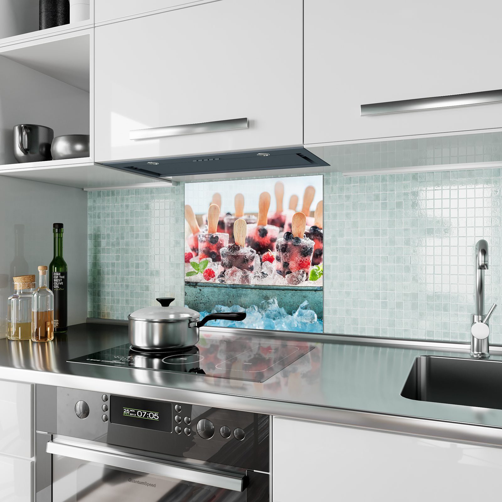 Glas Küchenrückwand Beeren Primedeco Eisstengel Spritzschutz aus Motiv mit Küchenrückwand